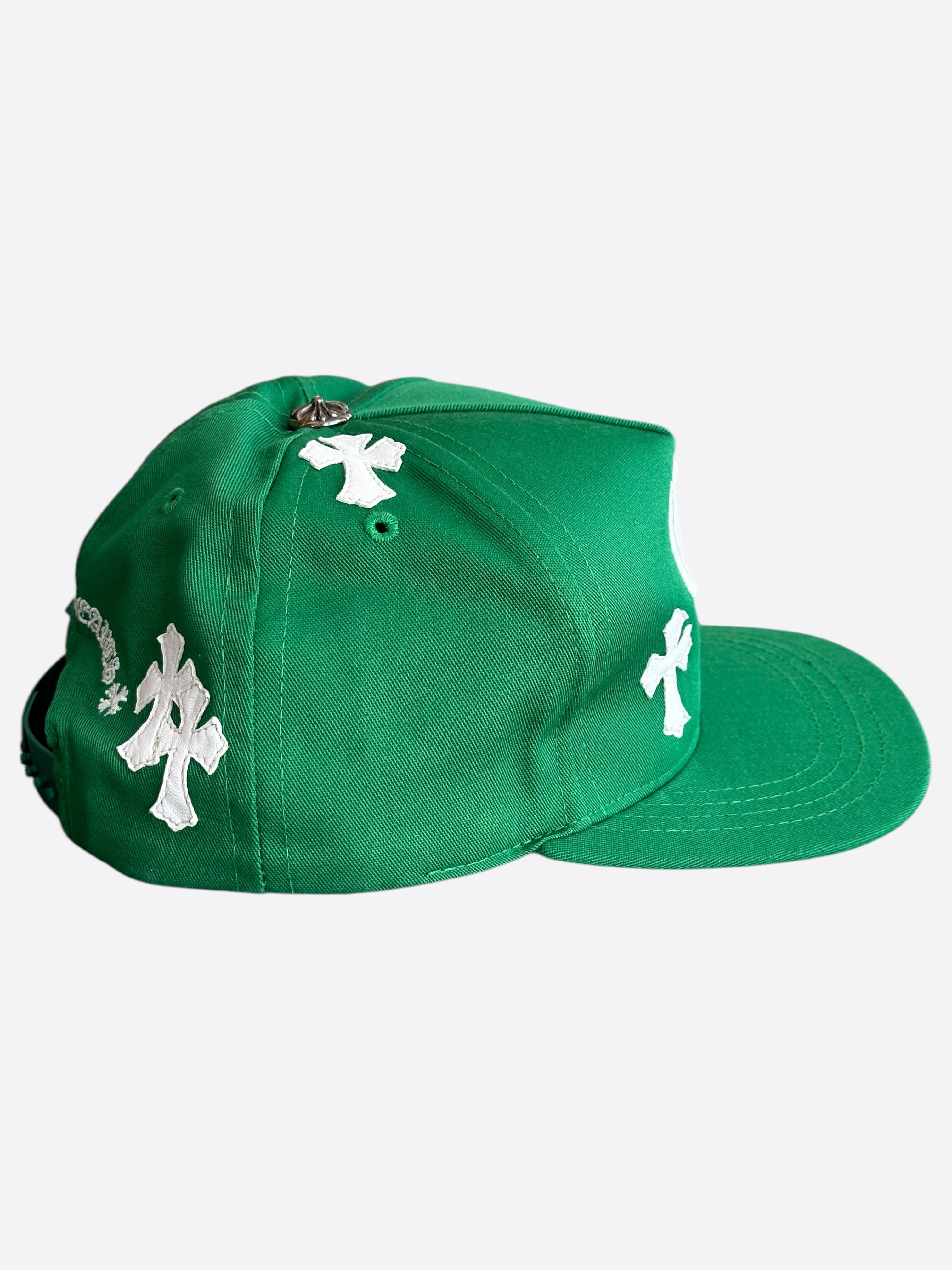 Chrome Hearts Green & White Cross Patch Hat - Stylish Embroidered Baseball Cap for Men & Women - Perfect for Streetwear, Hip Hop Fashion & Outdoor Activities