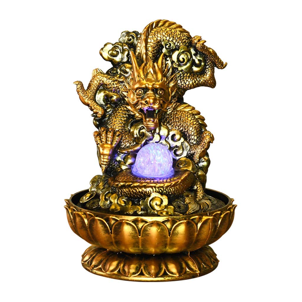 Golden Dragon LED Tabletop Water Fountain - Handmade Resin Indoor Fountain for Home & Office Decor, Feng Shui Desktop Water Feature (13