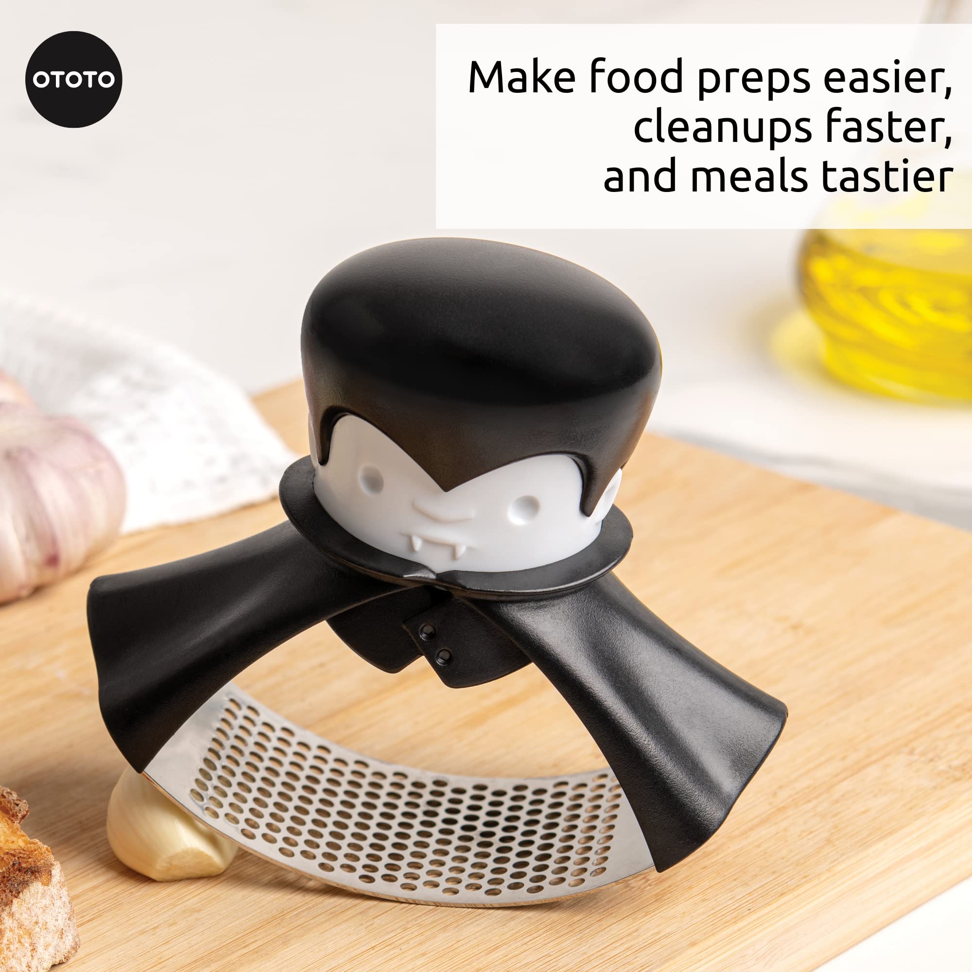 OTOTO Rockula Stainless Steel Garlic Press - Garlic Masher & Rocker for Easy Garlic Crushing - Perfect for Halloween Gifts & Kitchen Use - Dishwasher Safe & Easy to Clean - Ideal for Cooking, Baking & Spooky Party Decor