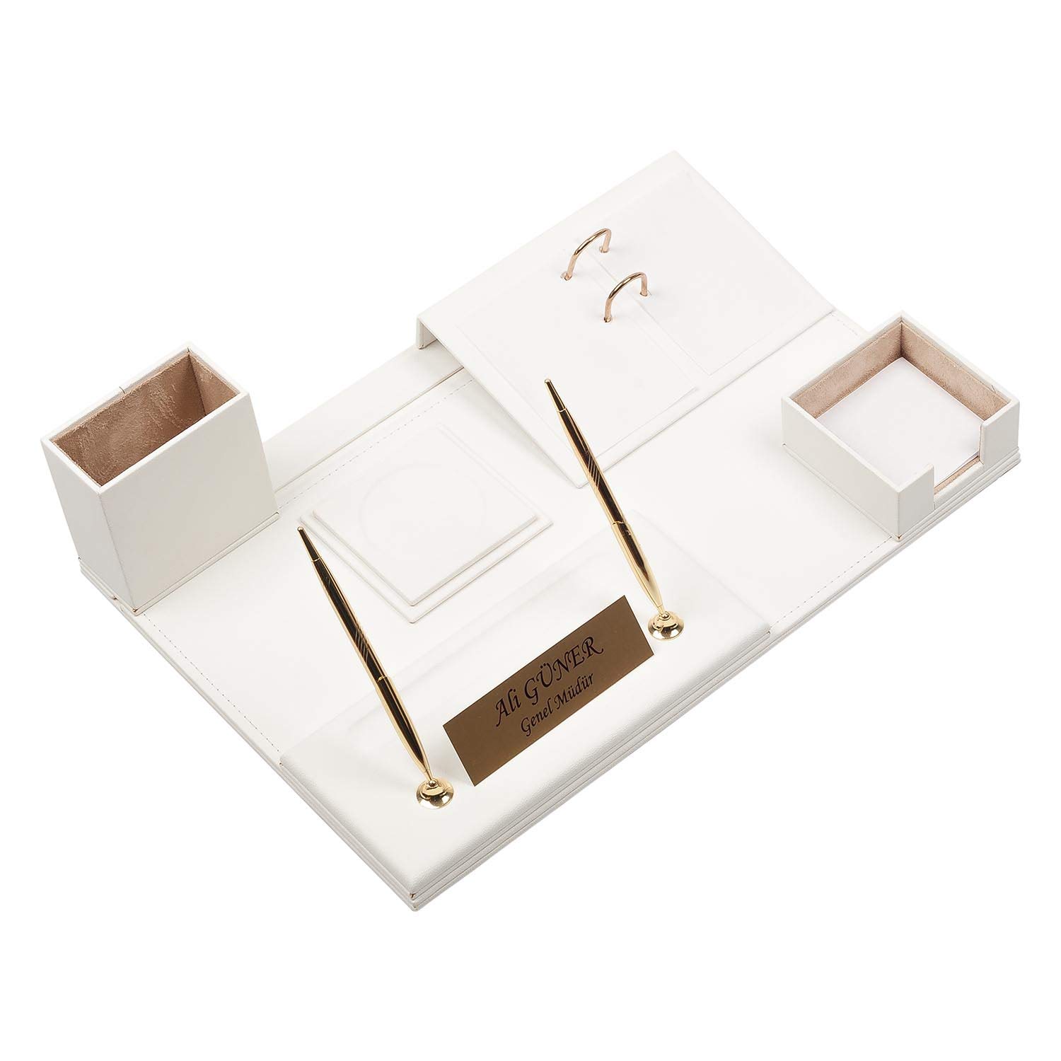 Premium Leather Desk Organizer Set - 10-Piece Bonded Leather Document Tray & Office Accessories for Desk Organization - Elegant White Desk Supplies for Home & Office Workspace - Perfect for Files, Stationery & Office Decor
