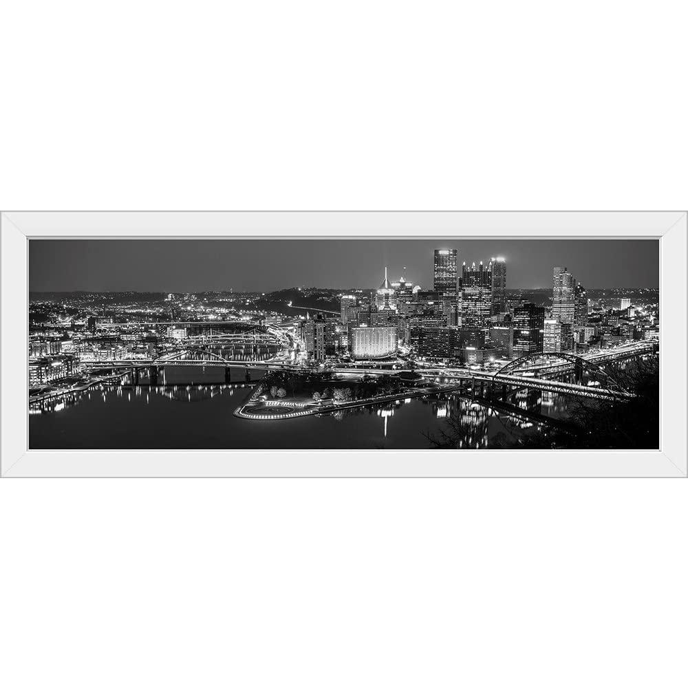 Pittsburgh City Skyline at Night White Framed Art Print - Premium Wall Decor for Home & Office - Perfect Gift for Pittsburgh Lovers & Travel Enthusiasts