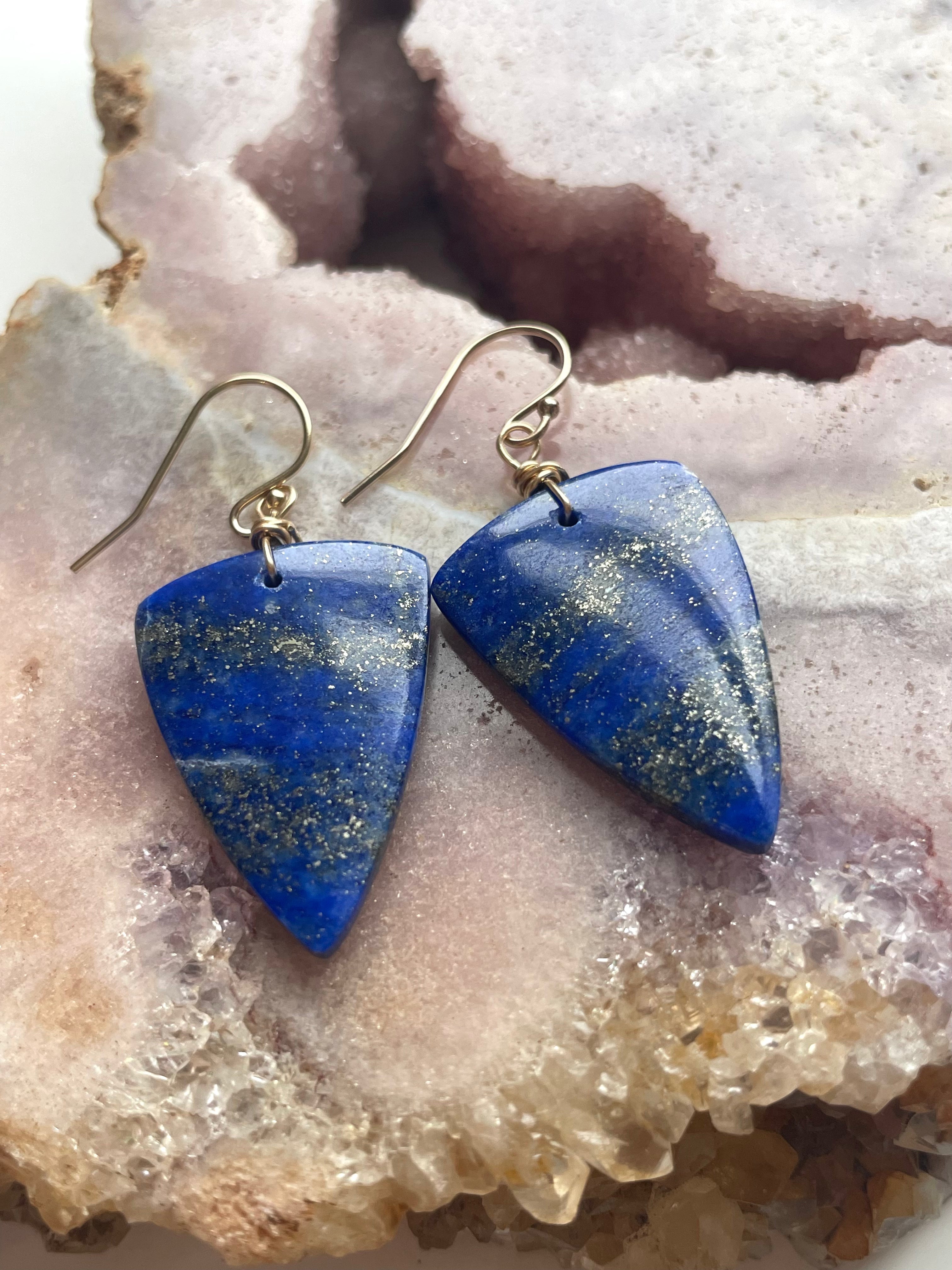 Lapis Lazuli Statement Earrings - 14K Gold Filled Dangle Earrings for Women, Handmade Boho Chic Jewelry - Perfect for Parties, Weddings & Special Occasions