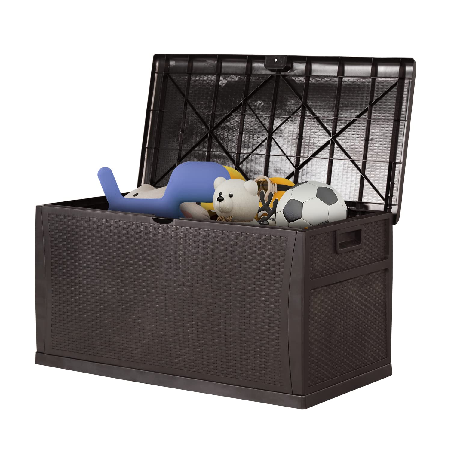 YUMEBUY 122 Gallon Outdoor Deck Storage Box - Waterproof Lockable Lid, Side Handles - Perfect for Patio Cushions, Pool Toys, Garden Tools, Pet Supplies & Sports Equipment - Ideal for Backyard, Poolside & Garage Organization (Brown)