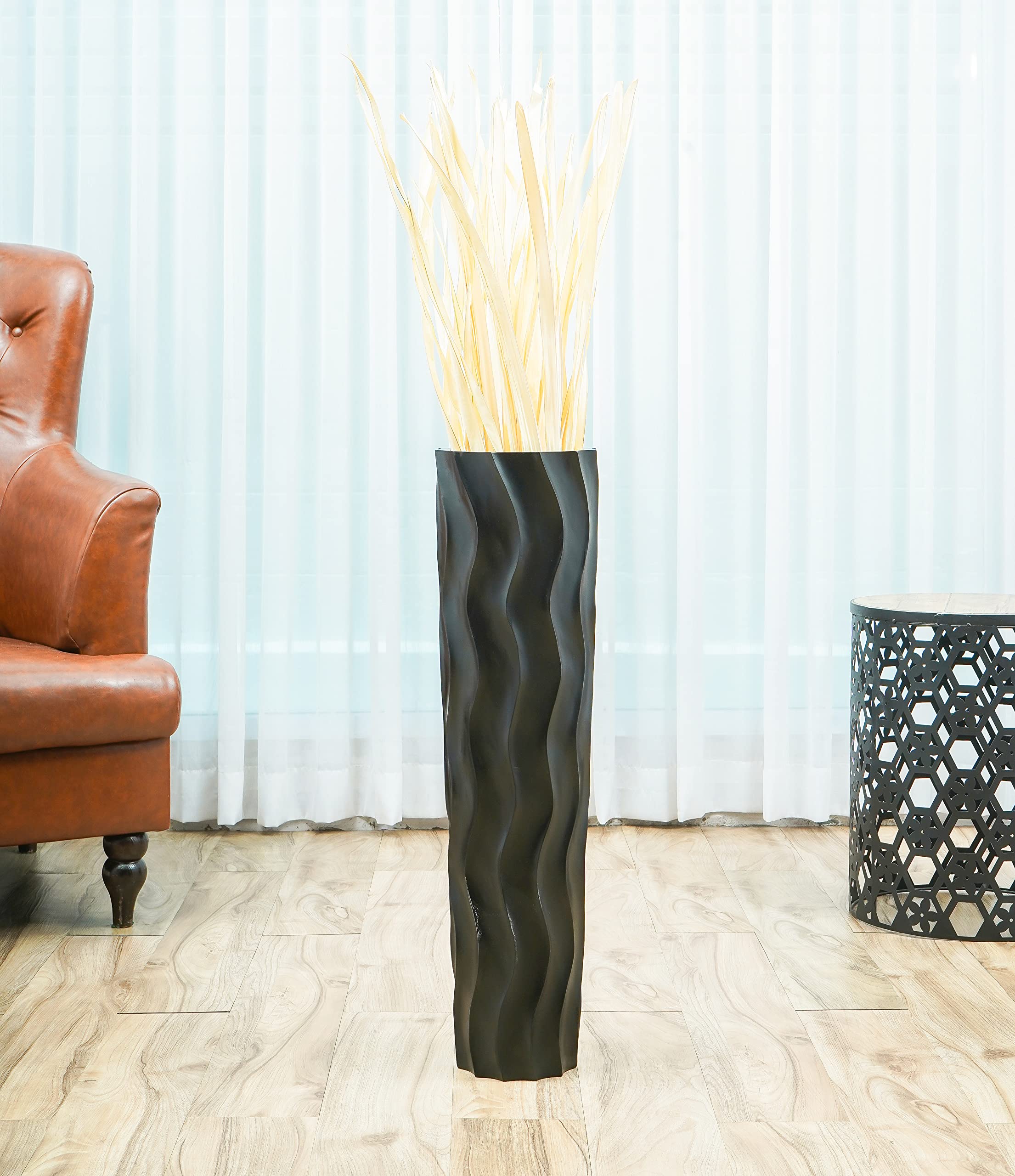 Leewadee 28 Inch Large Black Wooden Floor Vase - Farmhouse Home Decor for Flowers, Fake Plants & Pampas Grass | Perfect for Living Room, Entryway & Wedding Decor