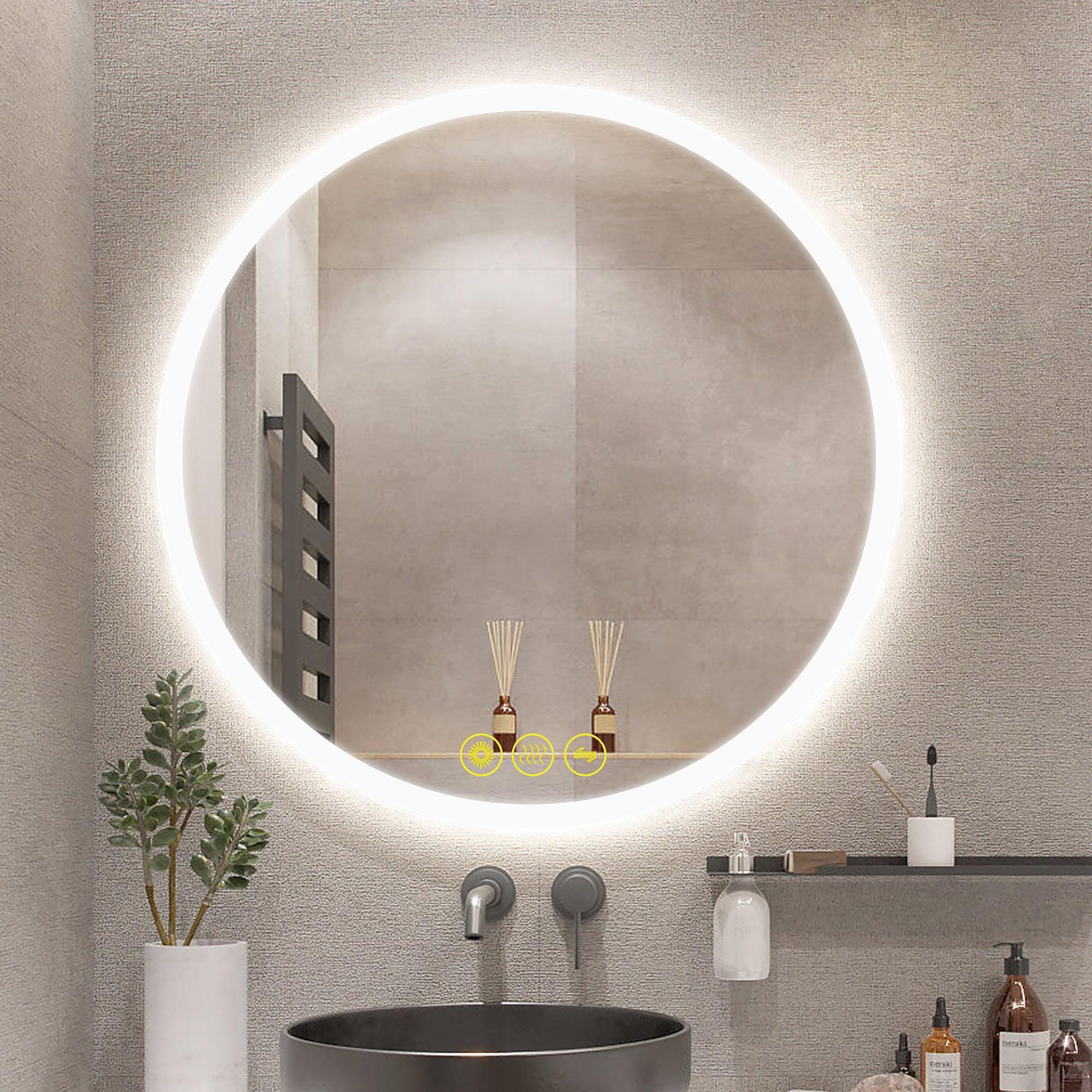 SmartReflect Modern Round LED Dimmable Anti-Fog Frameless Bathroom Vanity Mirror - Perfect for Makeup, Shaving & Home Decor - Waterproof & Energy-Efficient Bathroom Lighting Solution