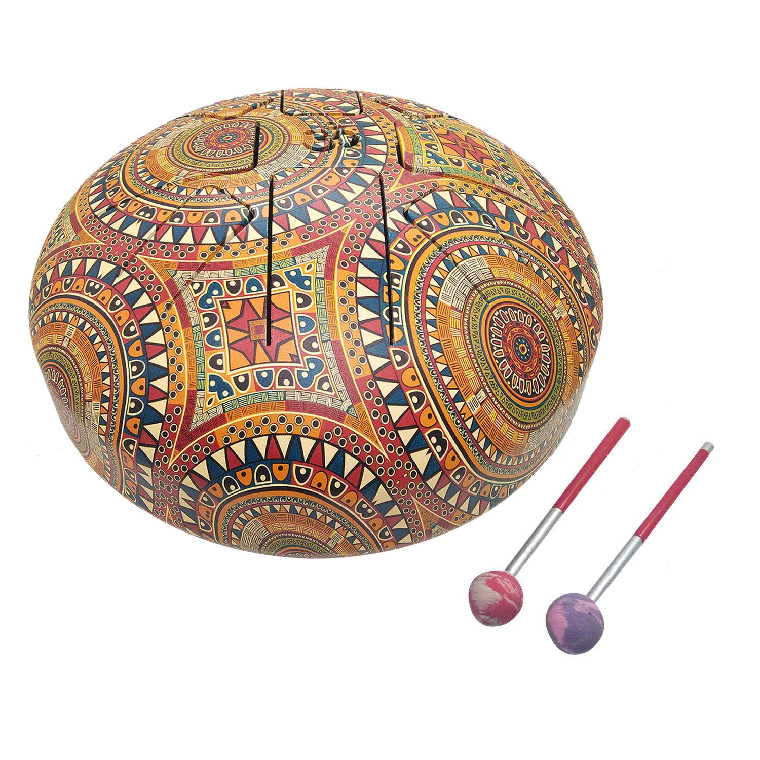 10 Inch Steel Tongue Drum with 8 Notes - OM Design Percussion Instrument with 2 Mallets & Carry Bag - Perfect for Meditation, Yoga, Music Therapy and Relaxation - Cream Mandala Pattern