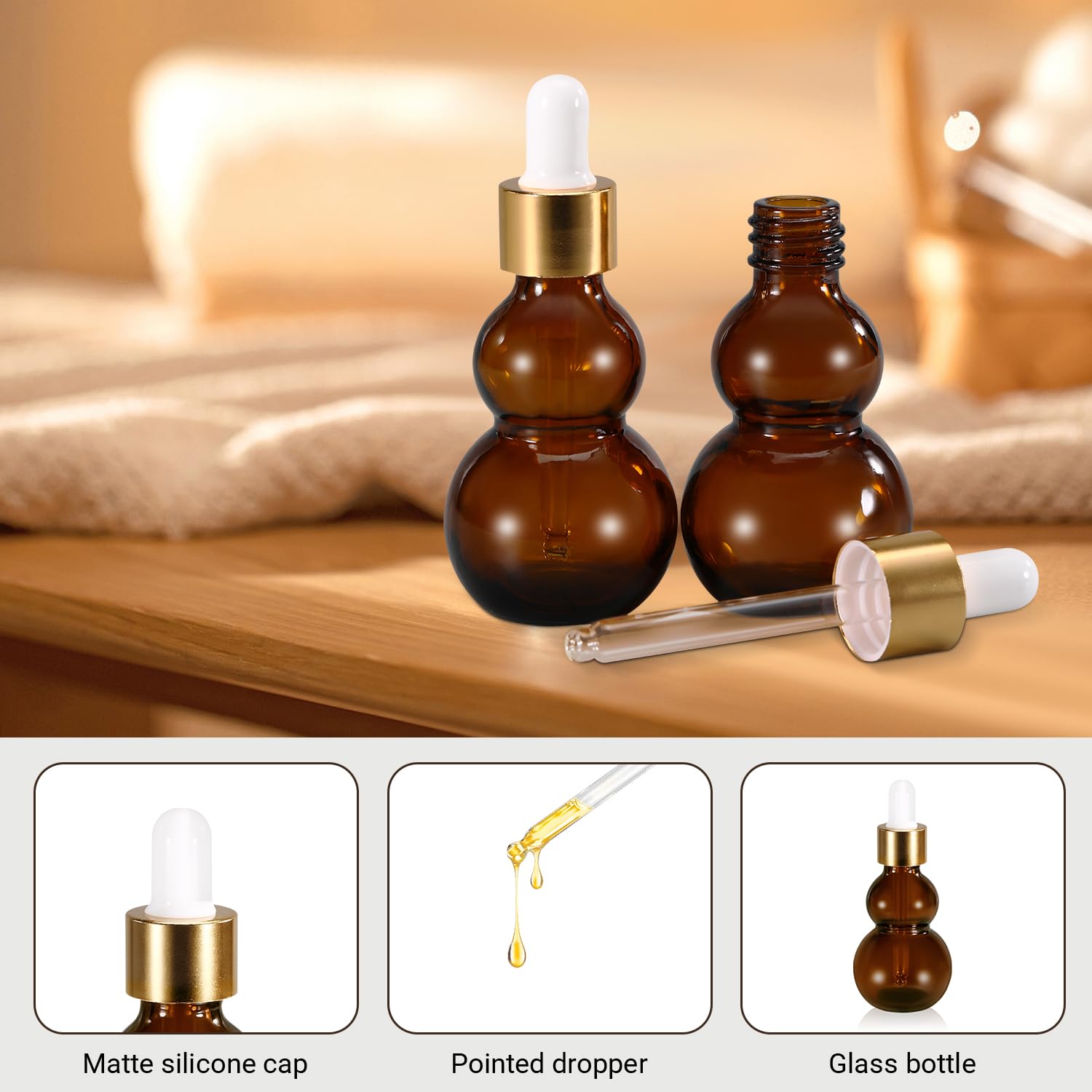 1 oz (30ml) Dark Amber Glass Dropper Bottles with Leakproof Eye Droppers - Essential Oil, Tincture & Travel Storage Bottles for Aromatherapy, DIY Blends & On-the-Go Use (6-Pack, Brown)