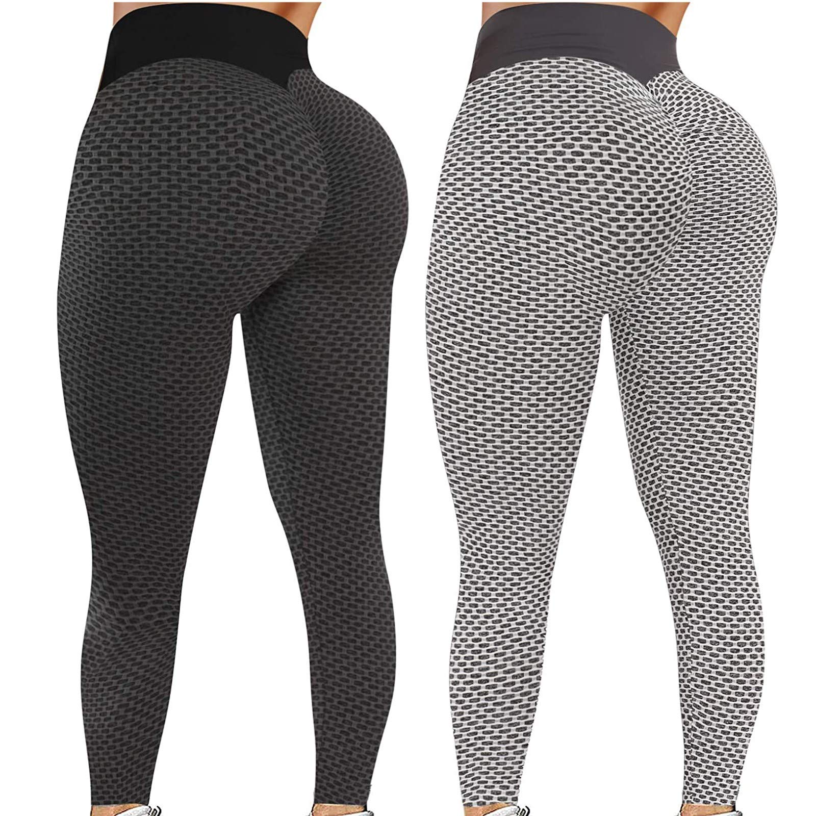 2 Pack High Waist Tummy Control Yoga Pants for Women - Booty Lifting Workout Running Leggings, Textured Tights for Gym, Lounge & Everyday Wear