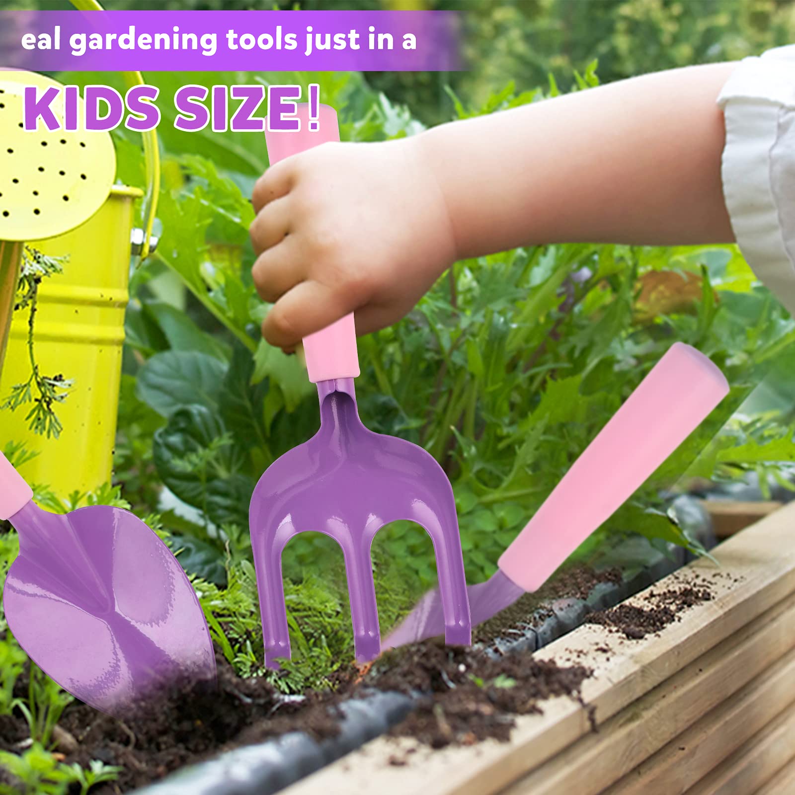 3-Piece Kids Gardening Tool Set - Trowel, Rake & Shovel for Children | Durable Pink & Purple Garden Tools for Girls | Perfect Gardening Gifts for Kids | Outdoor Learning & Backyard Fun Activities