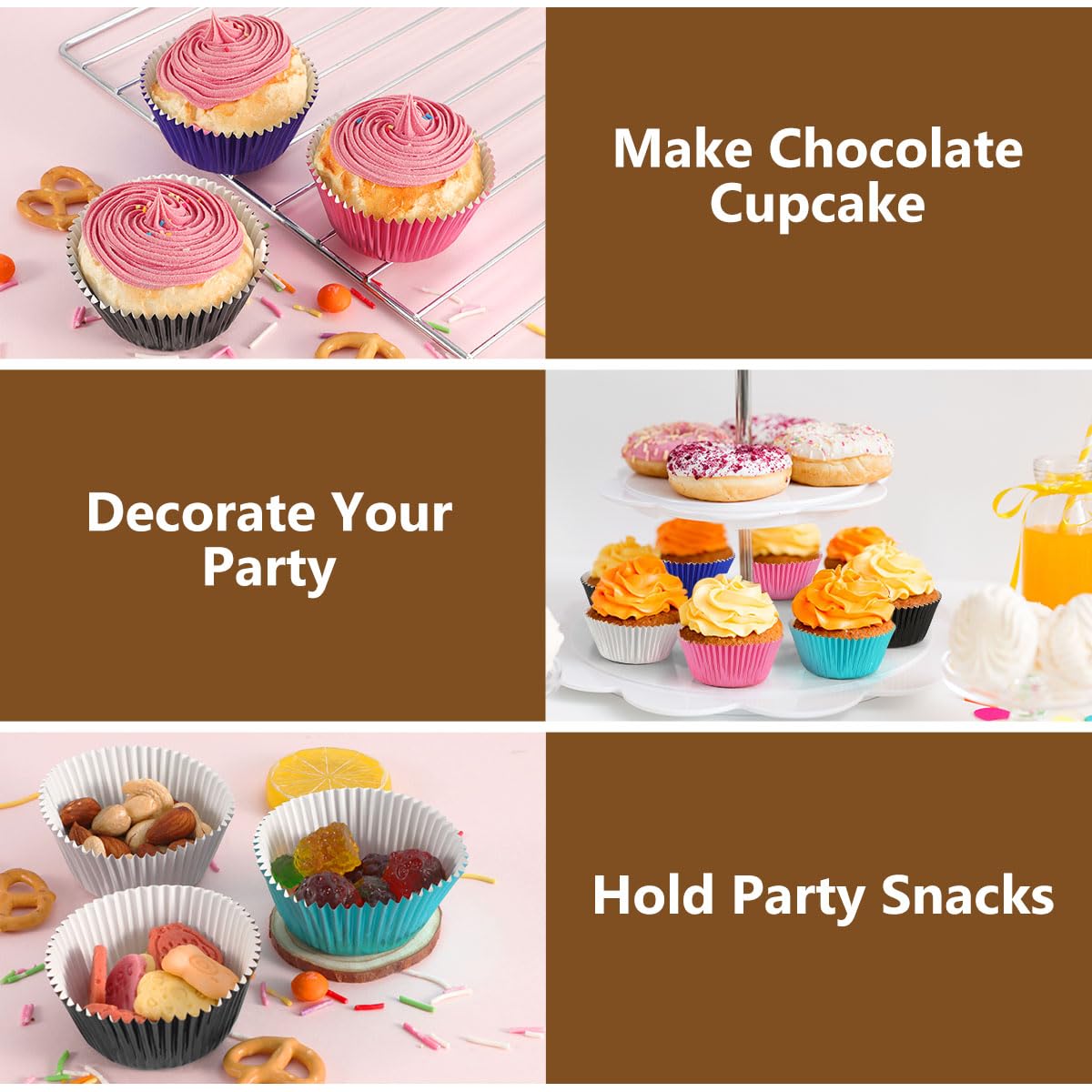 Gifbera White Foil Muffin Cupcake Liners - Standard Size Baking Cups (100 Count) - Perfect for Baking, Party Decorations & Dessert Displays