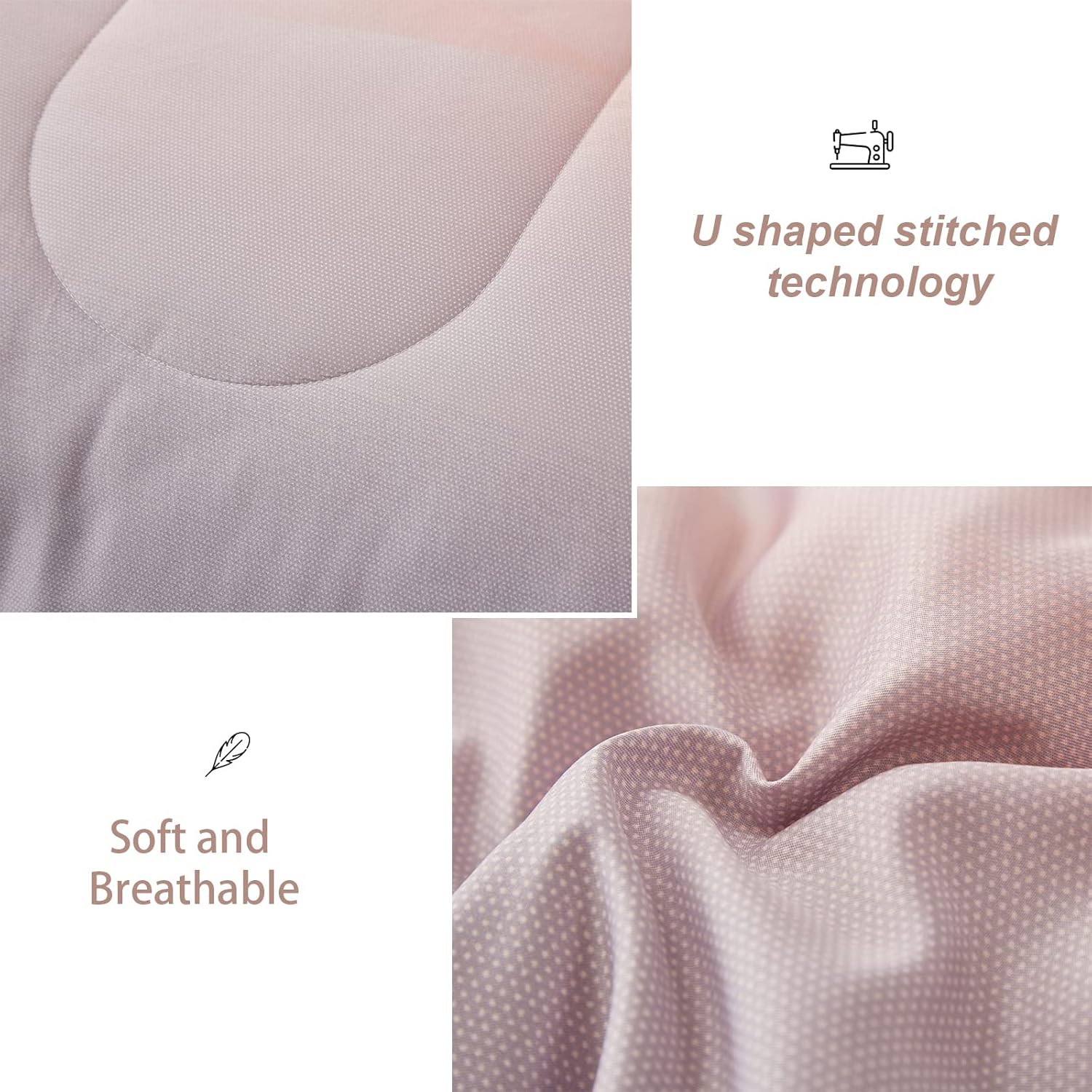 Girls Comforter Set Queen Size - Ombre Blue Pink Rainbow 3 Piece Bedding Collection for Teen Girls Room Decor, Soft & Cozy Bed Set for Kids Bedroom
