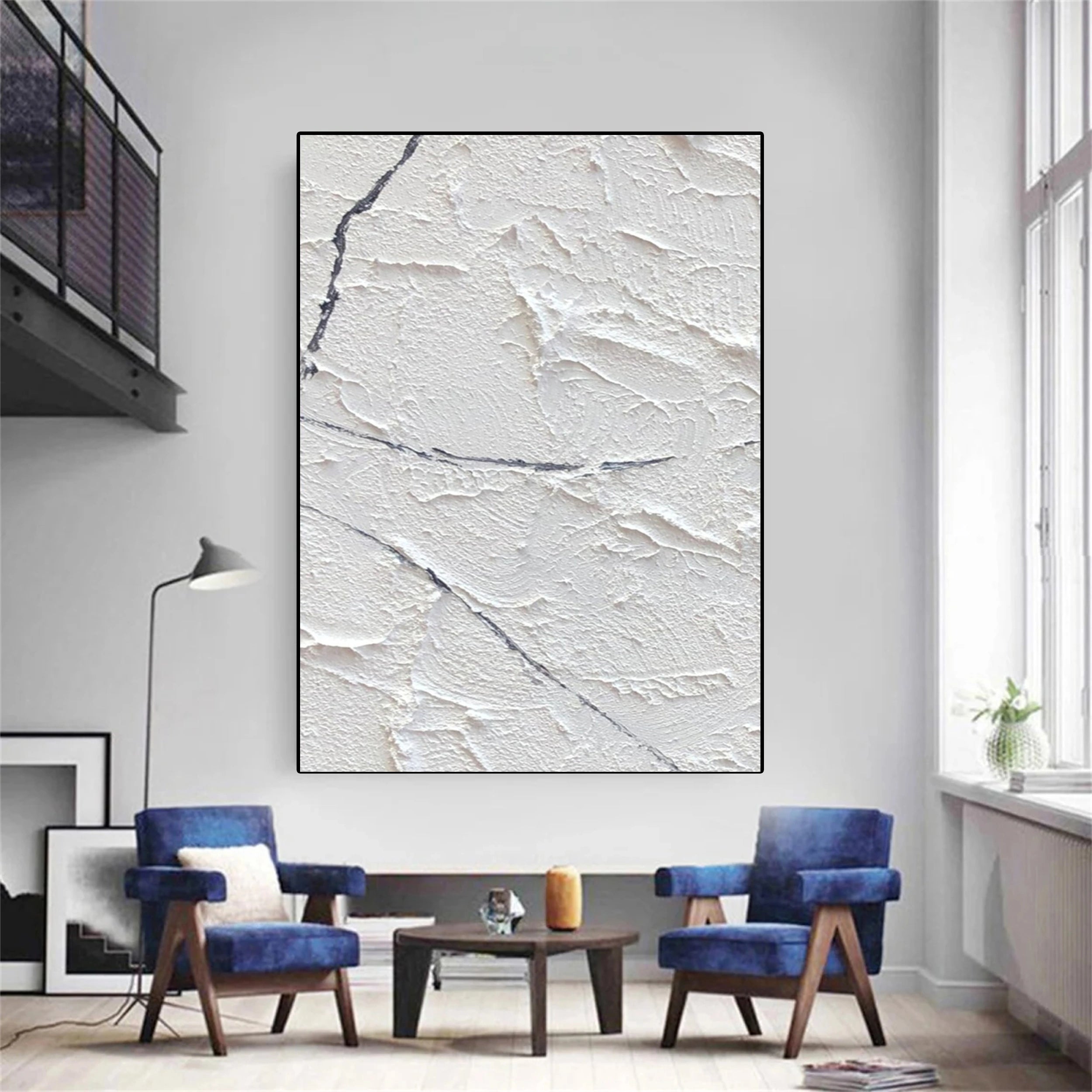 White Minimalist Textured Painting Canvas #MM142 - Premium Abstract Wall Art for Modern Home & Office Decor