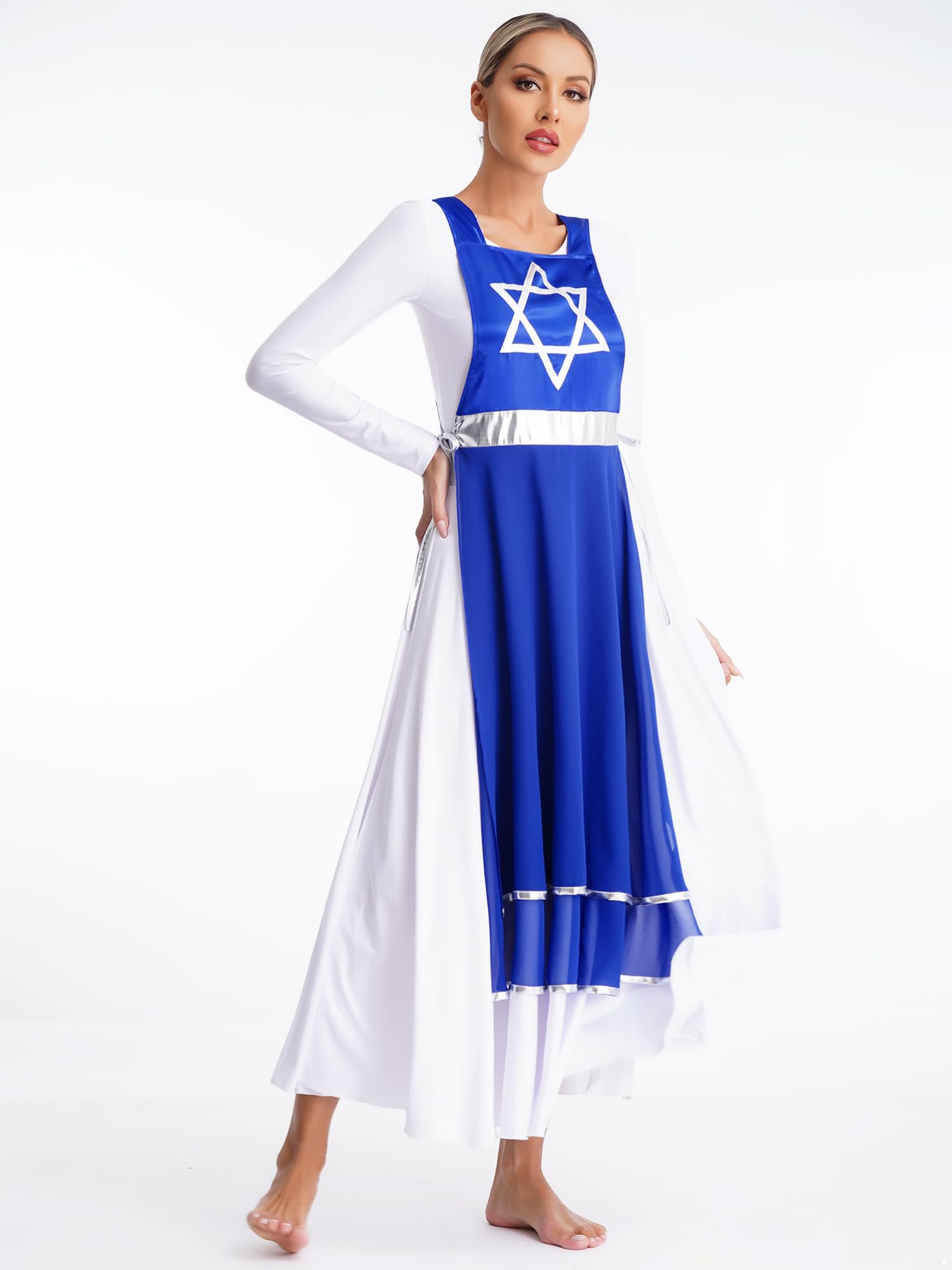 JEYPINMI Women's Praise Dance Dress - Flowy Tunic Overlay Hexagram Worship Costume for Church Performances (White Dress Not Included) | Perfect for Christian Dance Ministries, Worship Teams & Spiritual Performances