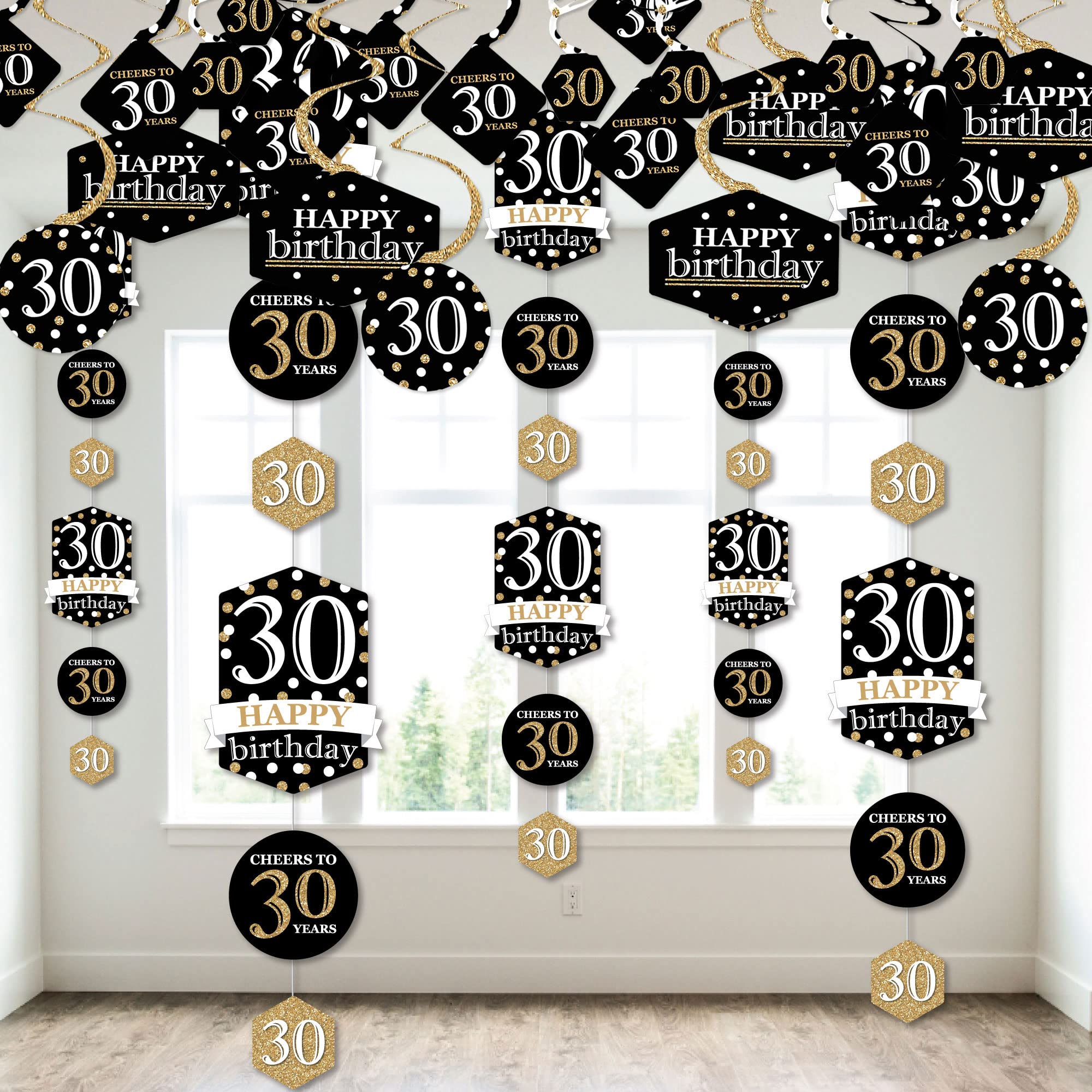 30th Birthday Party Decorations - Gold Hanging Swirls & Vertical Decor for Adults | Virtual Celebration Bundle - Perfect for Home, Office & Virtual Birthday Parties