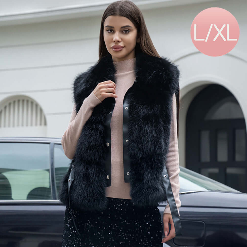 Women's Black Faux Fur Vest Winter Warm Fashion Coat - Perfect for Casual Outfits, Parties & Cold Weather Layering