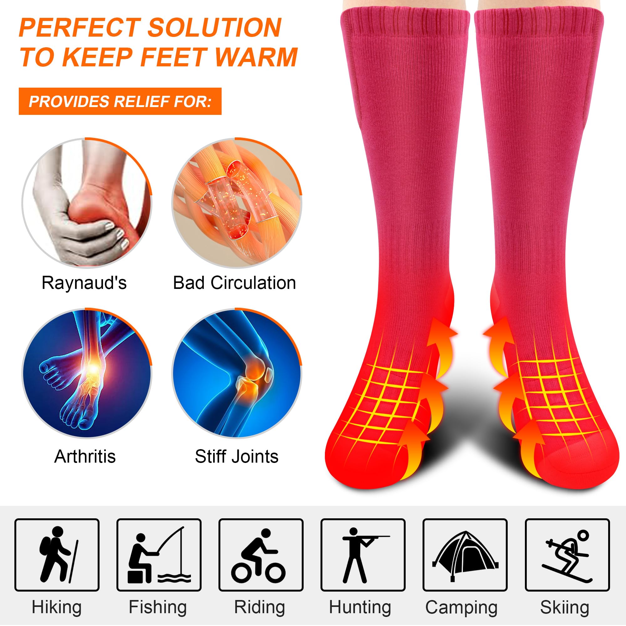 SVPRO Rechargeable Heated Socks for Men & Women - Battery Operated Winter Warm Socks with 3 Heat Settings - Electric Thermal Socks for Hiking, Camping, Skiing, Fishing, Hunting & Mountaineering - Perfect for Outdoor Adventures in Cold Weather