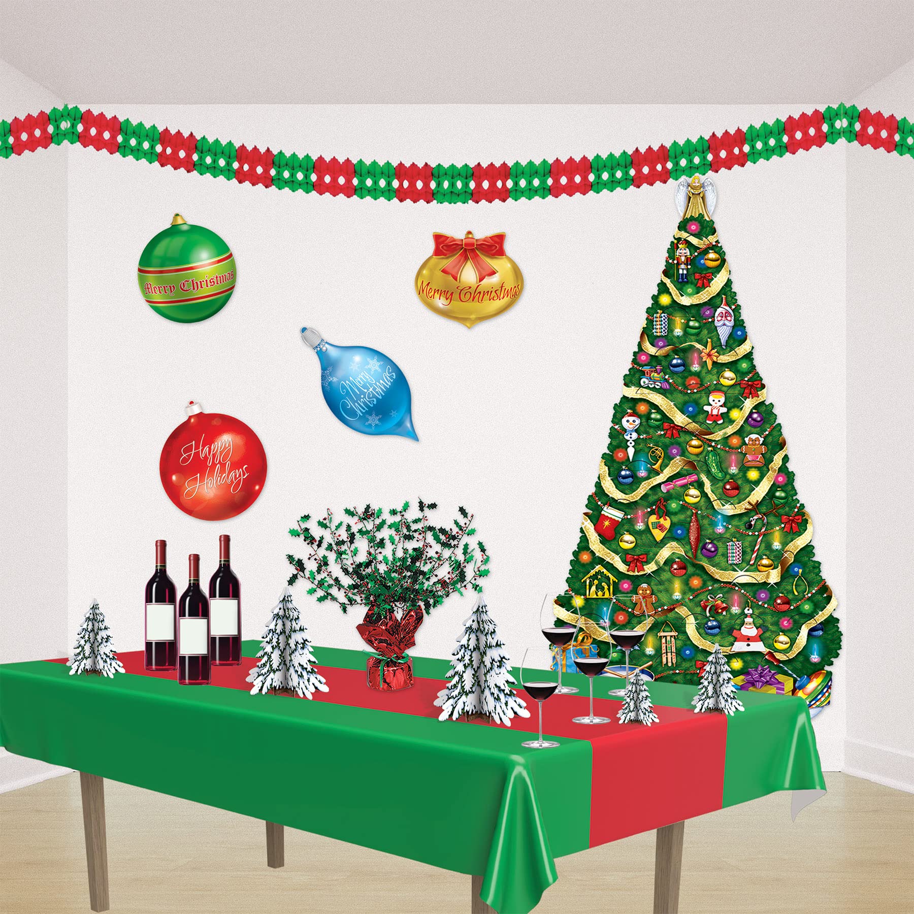 Beistle Red & Green Arcade Garland - 12ft Christmas Party Decorations for Holiday Home, Office & Festive Events