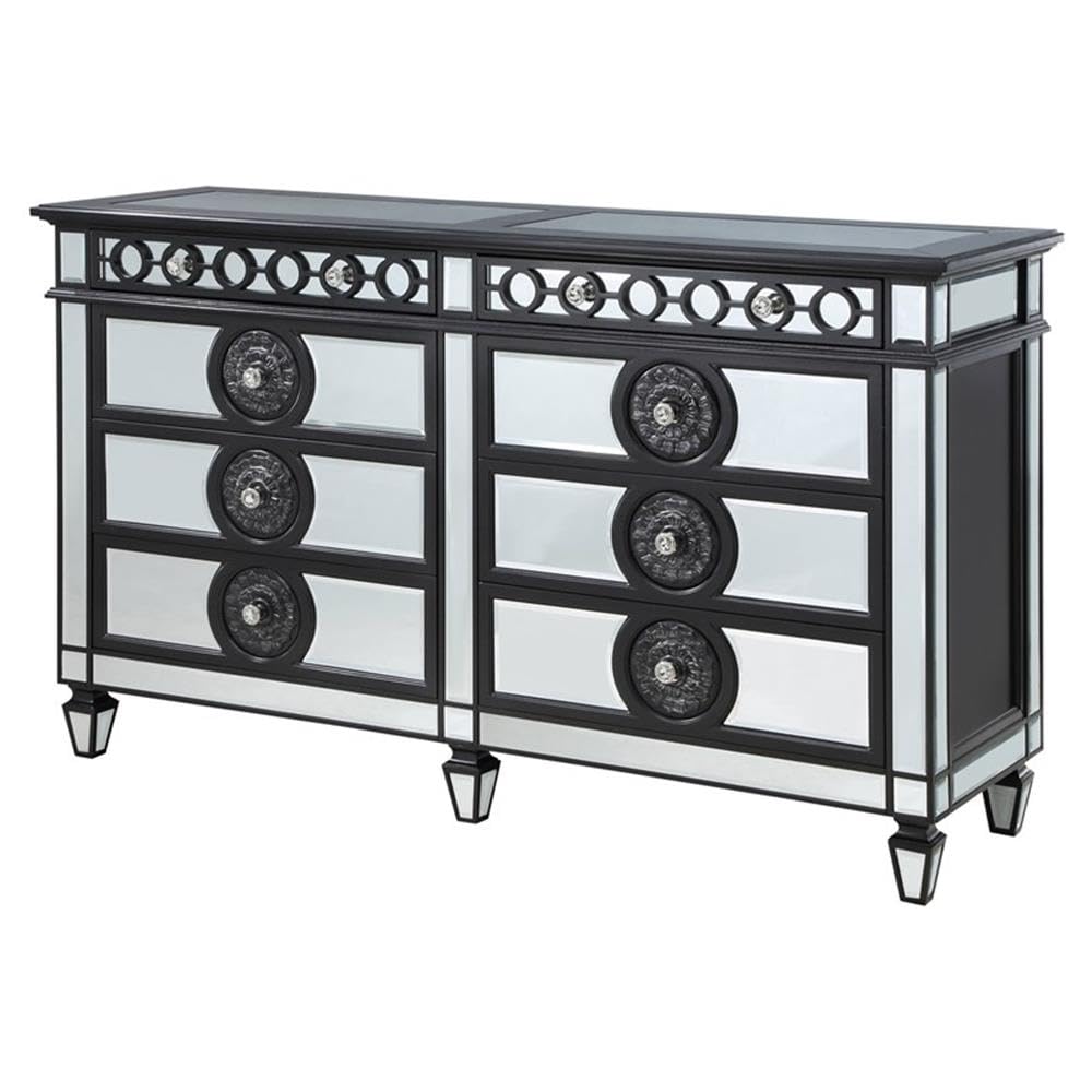 Acme Varian II 8-Drawer Dresser - Black Wooden Frame with Silver Handles | Modern Bedroom Storage Solution for Clothes & Accessories