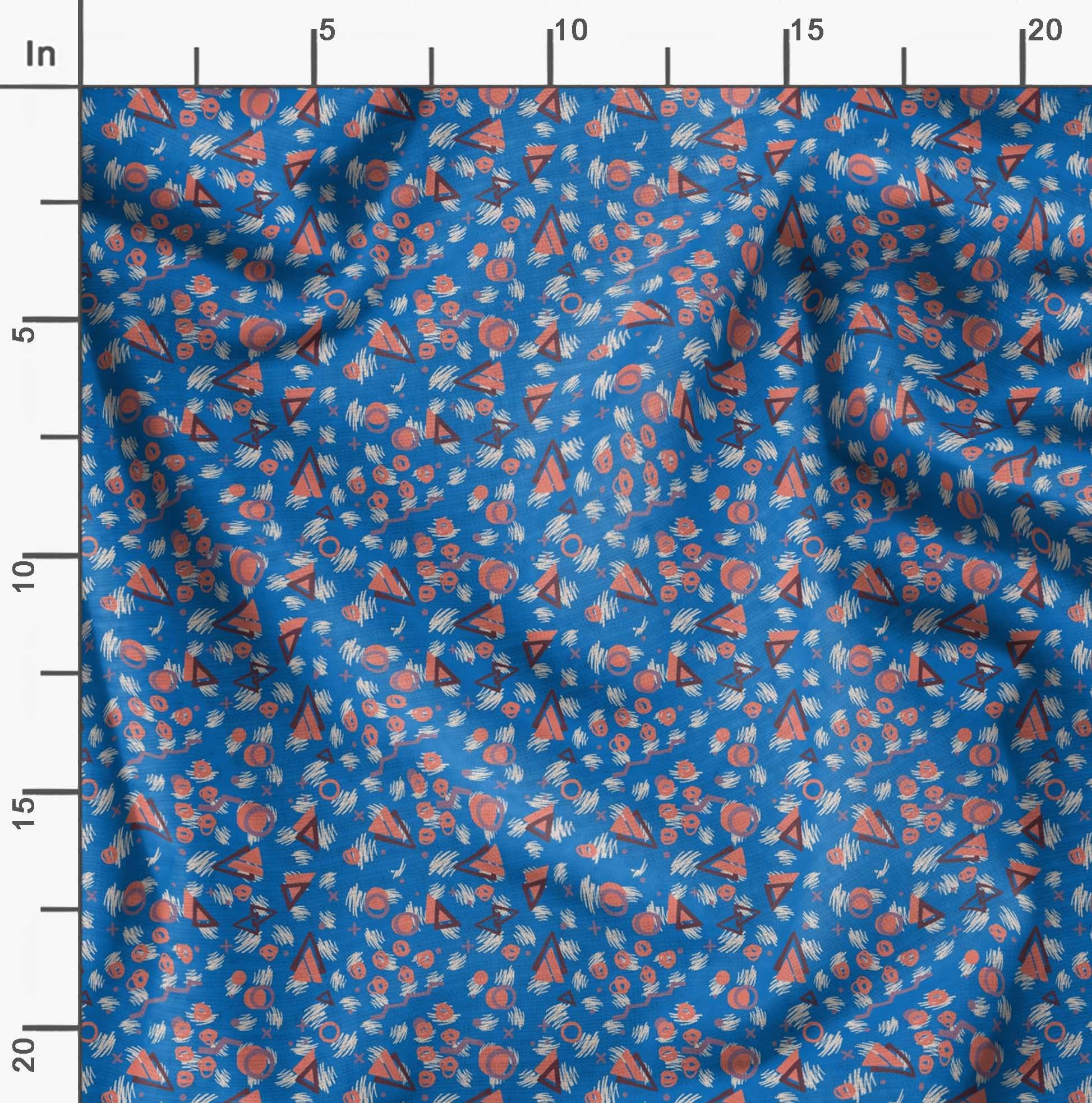 Soimoi Moss Georgette Blue Fabric by The Yard - 42 Inch Wide Geometric Printed Fabric with Circle & Triangle Pattern - Lightweight Textile for DIY Crafts, Dresses, Curtains & Home Decor Projects