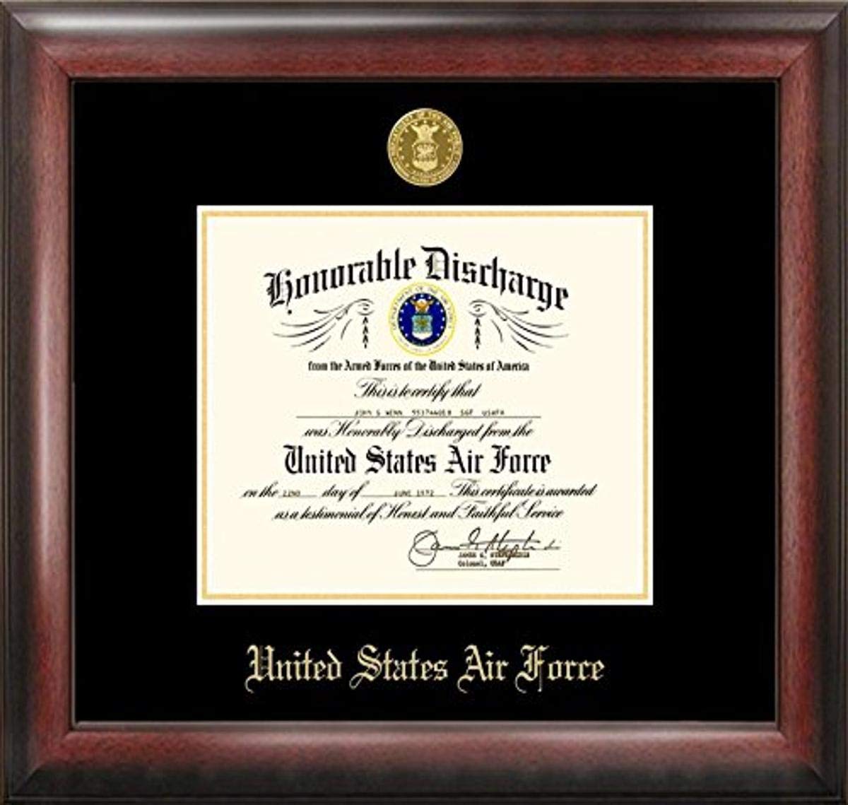 Patriot Frames Air Force Discharge Certificate Frame with Gold Medallion - 8.5 x 11 Inches - Perfect for Military Awards, Office Decor & Veteran Gifts