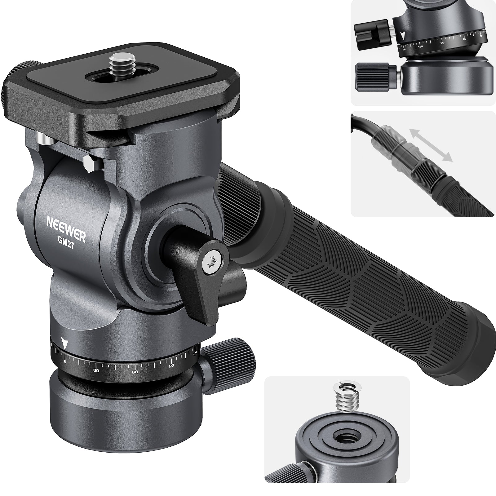 NEEWER GM27 Professional Tripod Fluid Head for DSLR Cameras - Smooth Pan & Tilt for Video Shooting, Photography, Live Streaming, and Vlogging