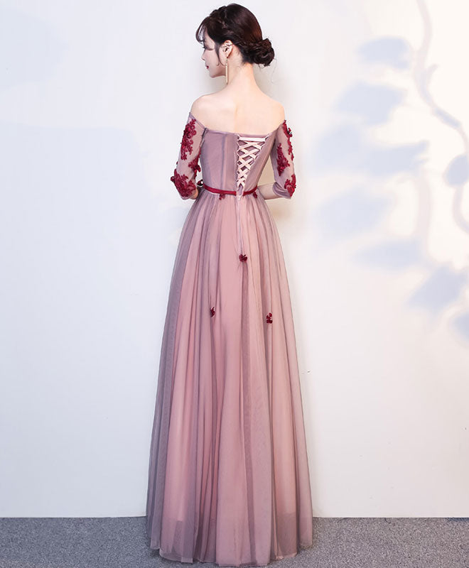 Elegant Burgundy Tulle Lace Long Prom Dress - Formal Evening Gown for Homecoming, Quinceañera & Special Occasions