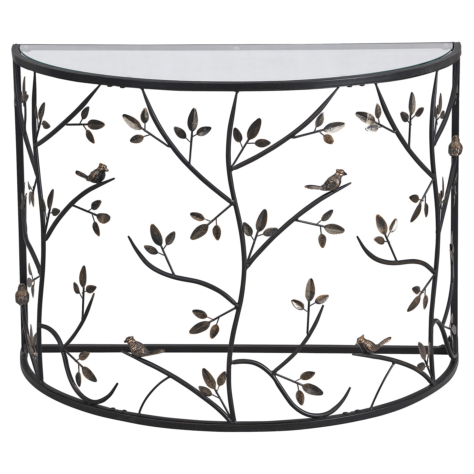 FirsTime & Co. Bronze Wren and Branches Console Table - Narrow Sofa Table for Living Room, Entryway, Hallway - Metal and Glass Farmhouse Style - 40 x 19.25 x 29 Inches - Perfect for Home Decor, Foyer Display, and Small Space Furniture Arrangement
