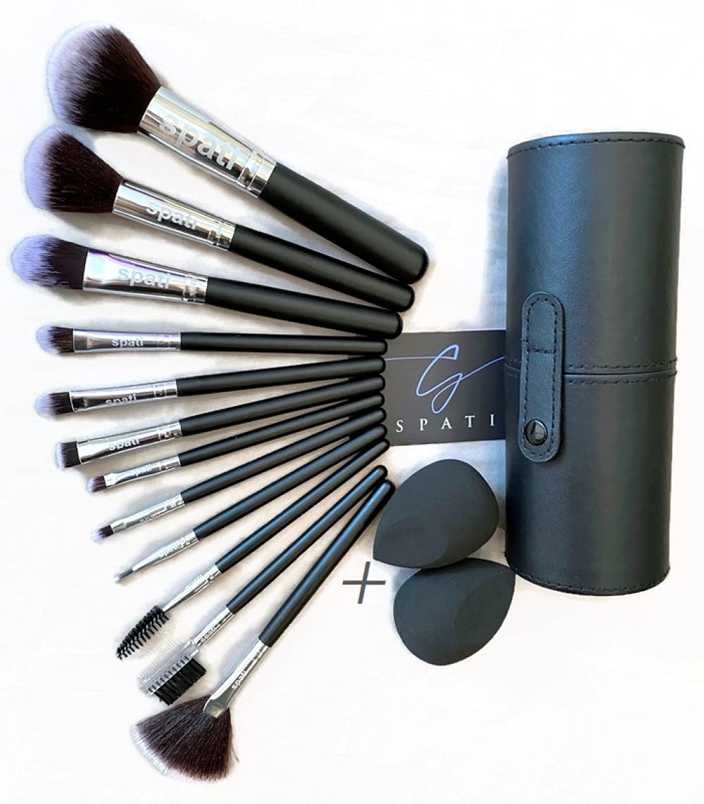 SPATI 12-Piece Professional Makeup Brush Set for Foundation, Eyeshadow & Blush - Includes PU Leather Travel Case | Perfect for Home, Salon & On-The-Go Makeup Application