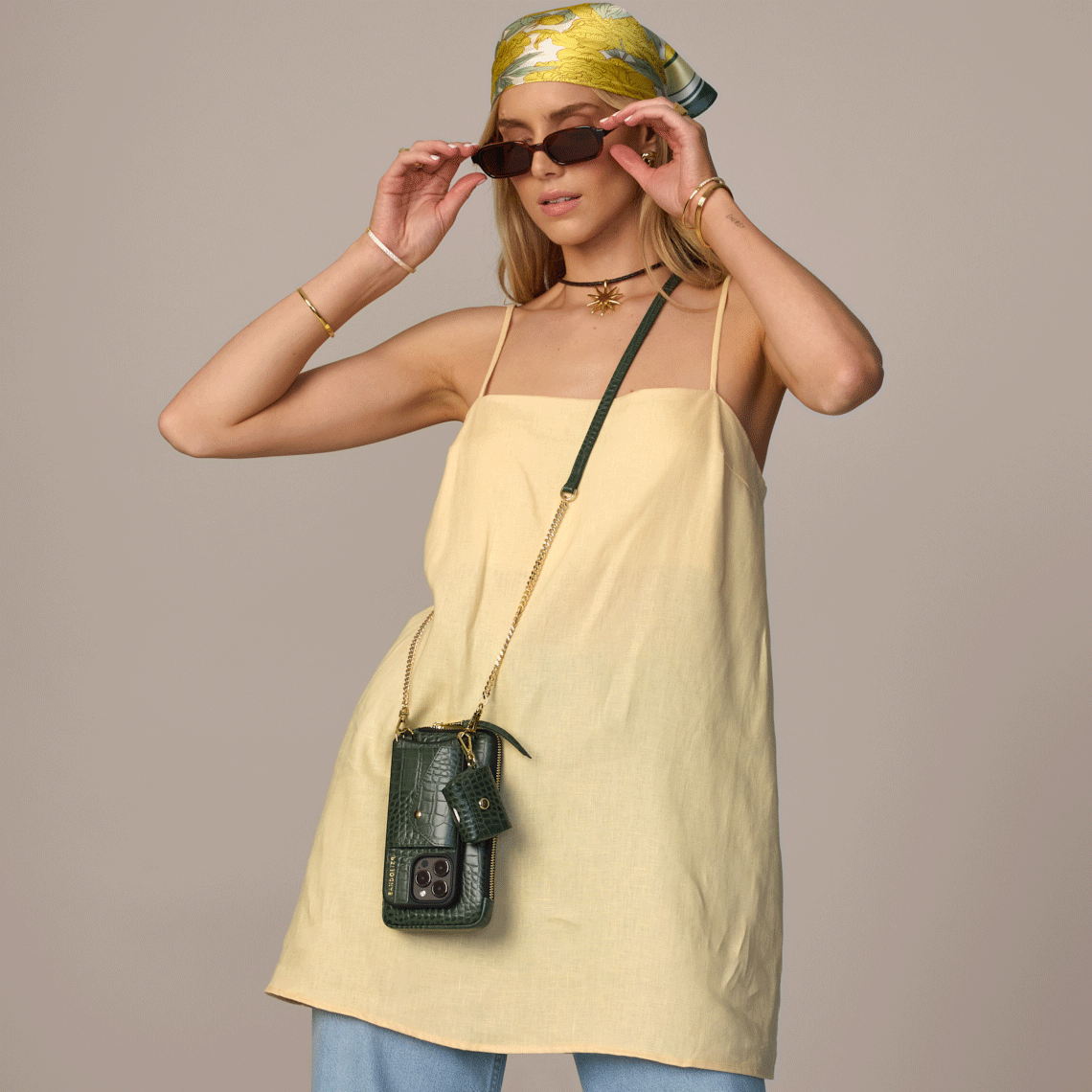 Vivian Essentials Set - Dark Green Croc/Gold Fashionable Handbag for Women | Perfect for Work, Travel and Everyday Use