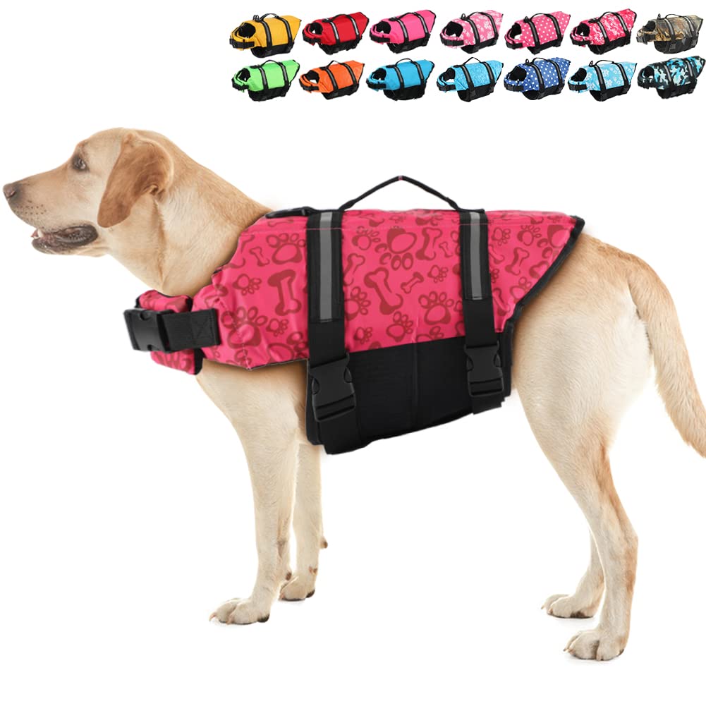 EMUST Dog Life Jacket - High Buoyancy Swimming & Boating Vest for Small/Medium/Large Dogs (Red Bones, Size S) - Perfect for Beach, Pool & Water Safety