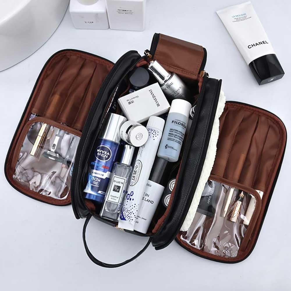 JAF Men's Travel Toiletry Bag - Waterproof Leather Cosmetic Organizer for Men | Compact & Durable Small Travel Bag (Black) | Perfect for Business Trips, Gym & Weekend Getaways