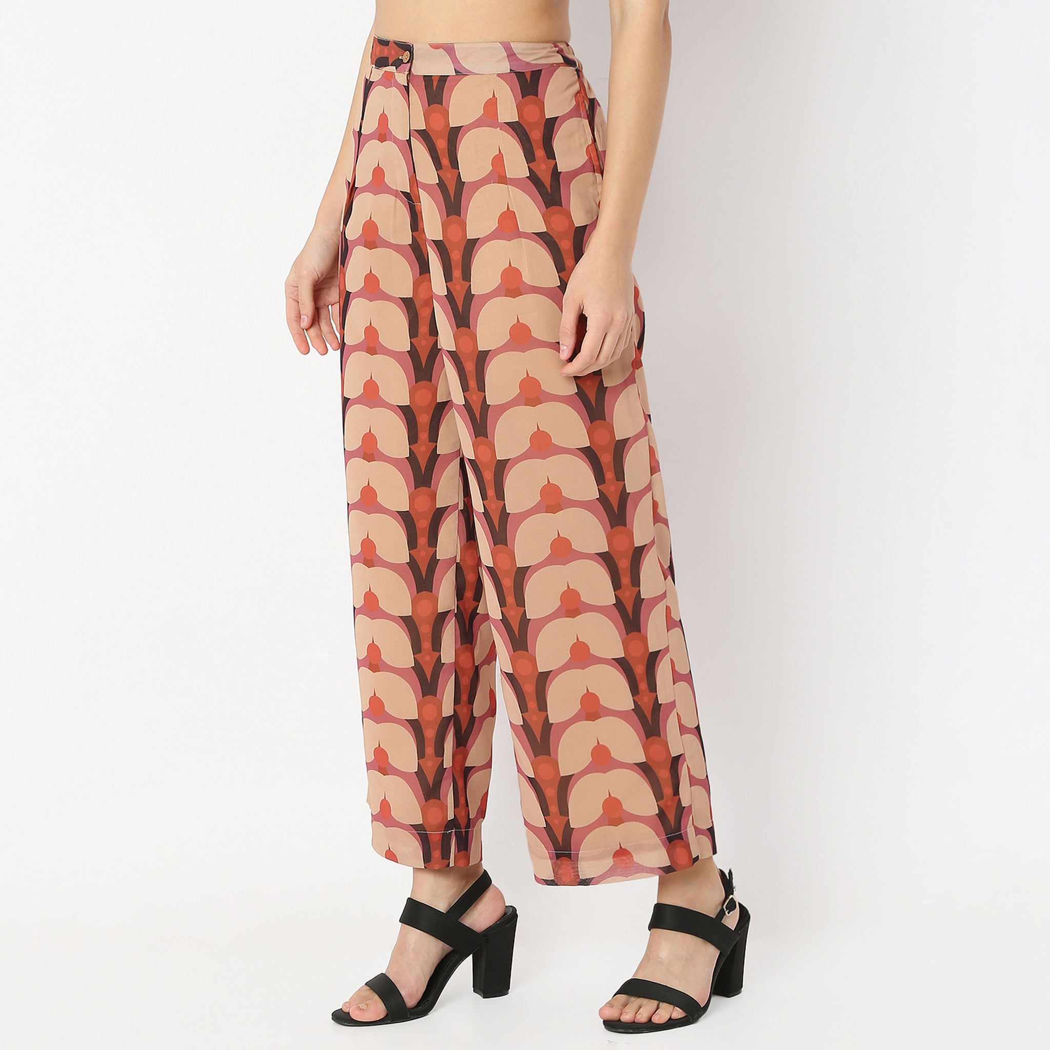Flare Fit Printed High Rise Flared Pants for Women - Stylish & Comfortable Full Length Trousers for Casual Wear, Office & Night Out