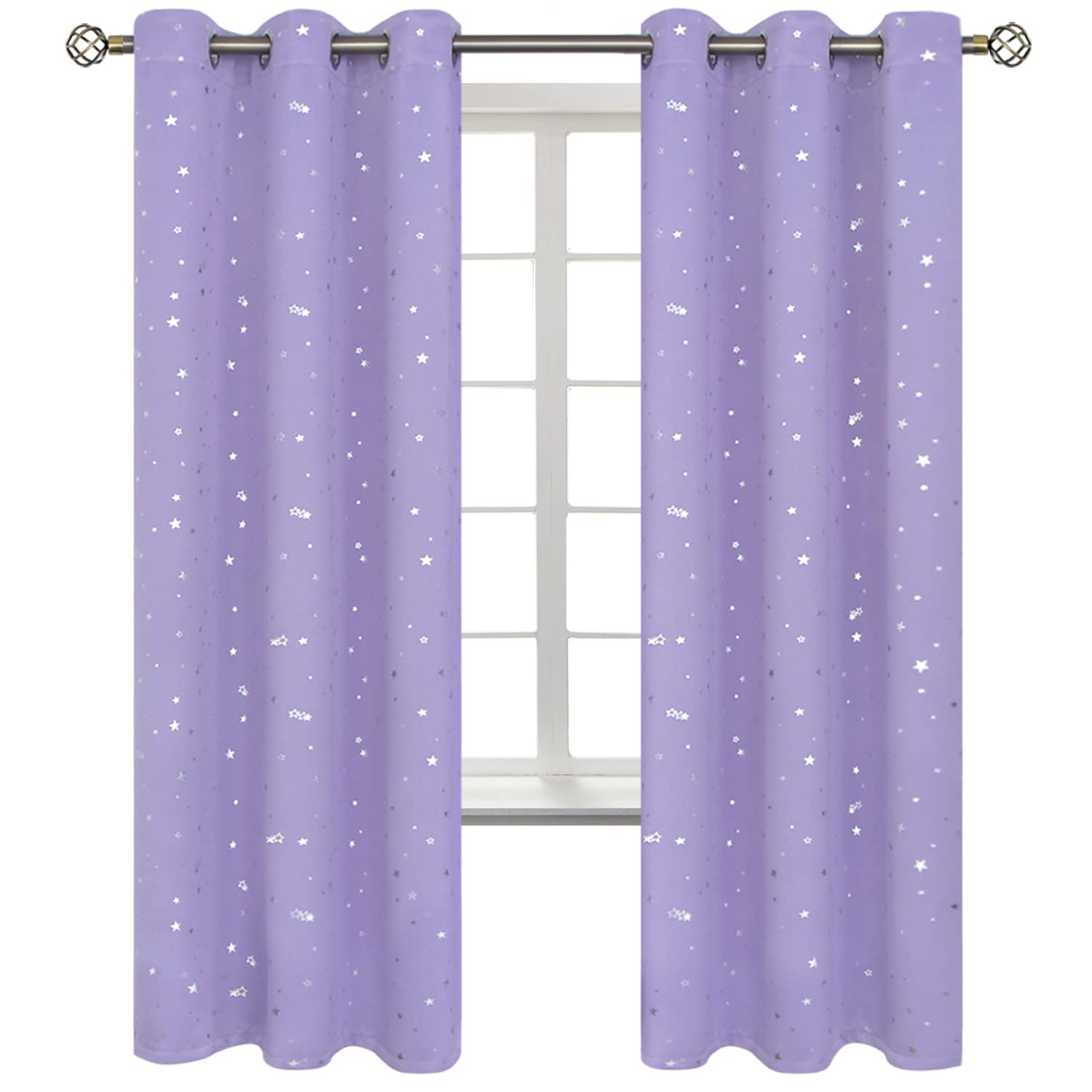 BGment Kids Room Blackout Curtains - Thermal Insulated Grommet Star Print Window Drapes for Bedroom & Living Room, Set of 2 Panels (42x72 Inch, Lavender) - Perfect for Nursery, Playroom & Home Decor