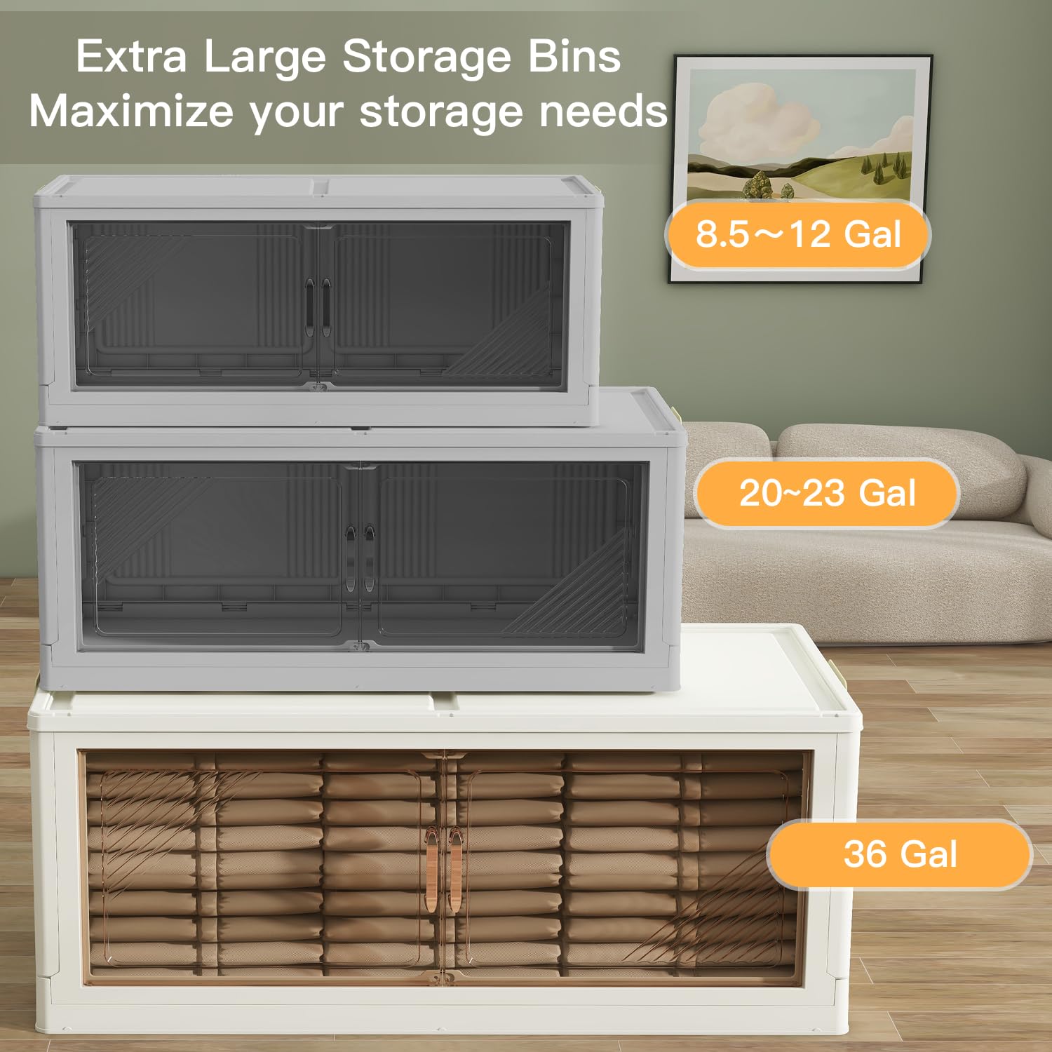 36 Gallon Extra Large Collapsible Storage Bins with Lids & Wheels - 4 Pack Stackable Organizer for Closet, Home, Office & Dorm | Space-Saving Solution for Seasonal Clothes, Toys & Household Items Storage