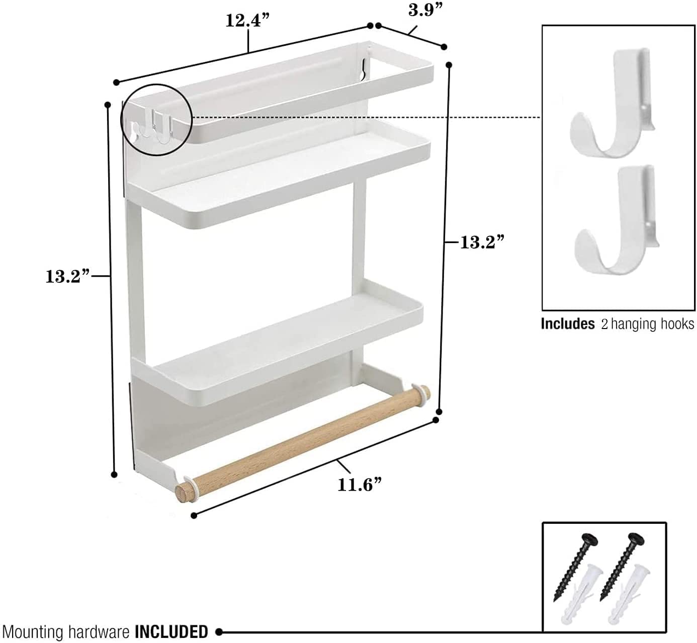 Sturdy Magnetic Spice Rack for Refrigerator - Space Saving Fridge Organizer with Strong White Magnetic Shelf - Kitchen Storage Solution for Spices, Condiments & Small Jars - Perfect for Home, Office or Dorm Organization