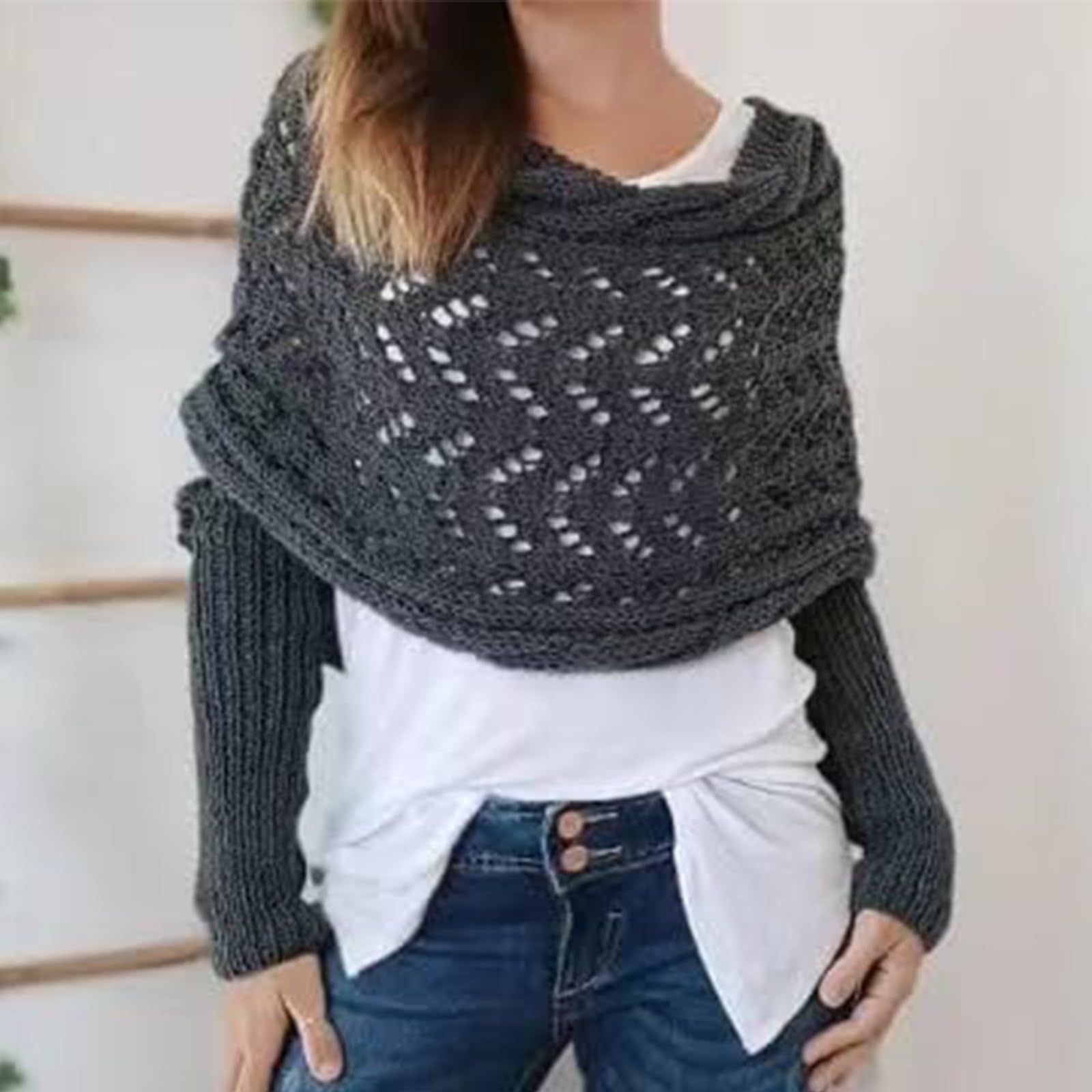 Women's Knitted Double Sleeve Scarf - Warm Winter Fashion Accessory for Outdoor Activities, Travel & Cold Weather