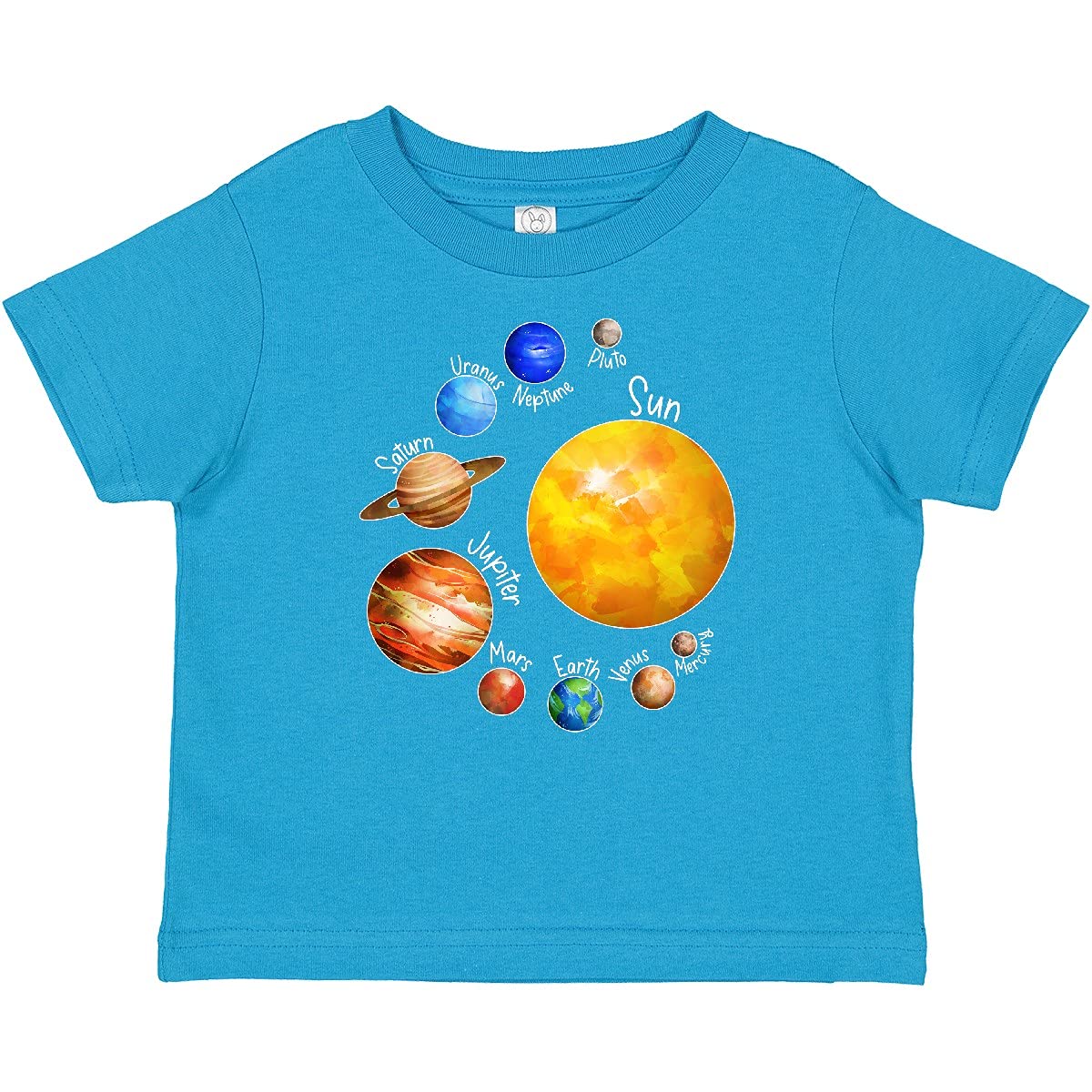 Inktastic Sun and Planets - Yes, and Pluto Baby T-Shirt | Cute Astronomy Graphic Tee for Toddlers & Infants | Perfect for Space-Themed Birthday Parties & Science Lovers