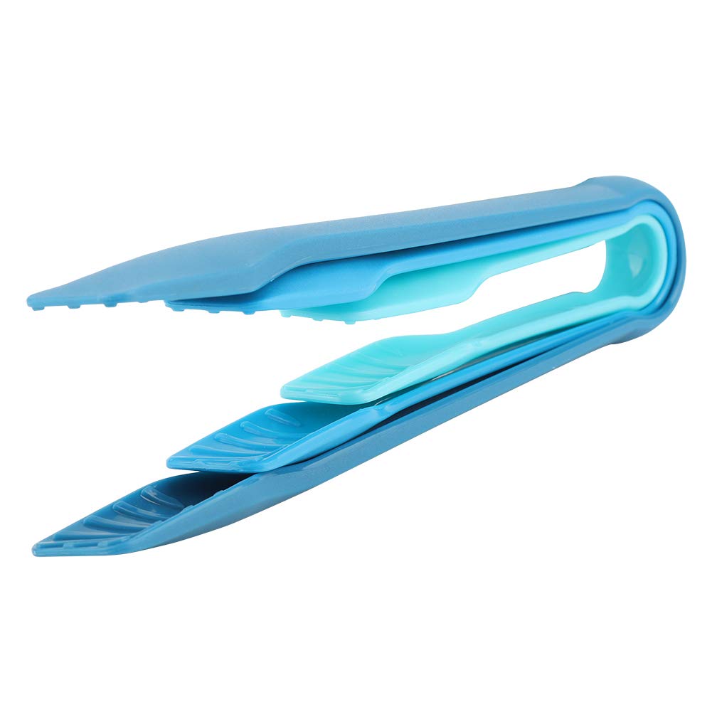 3-Piece Plastic Bread Tongs Set - Multi-Colored Kitchen Cooking Utensils for BBQ, Salad, Baking (Blue) - Perfect for Serving, Grilling & Food Preparation