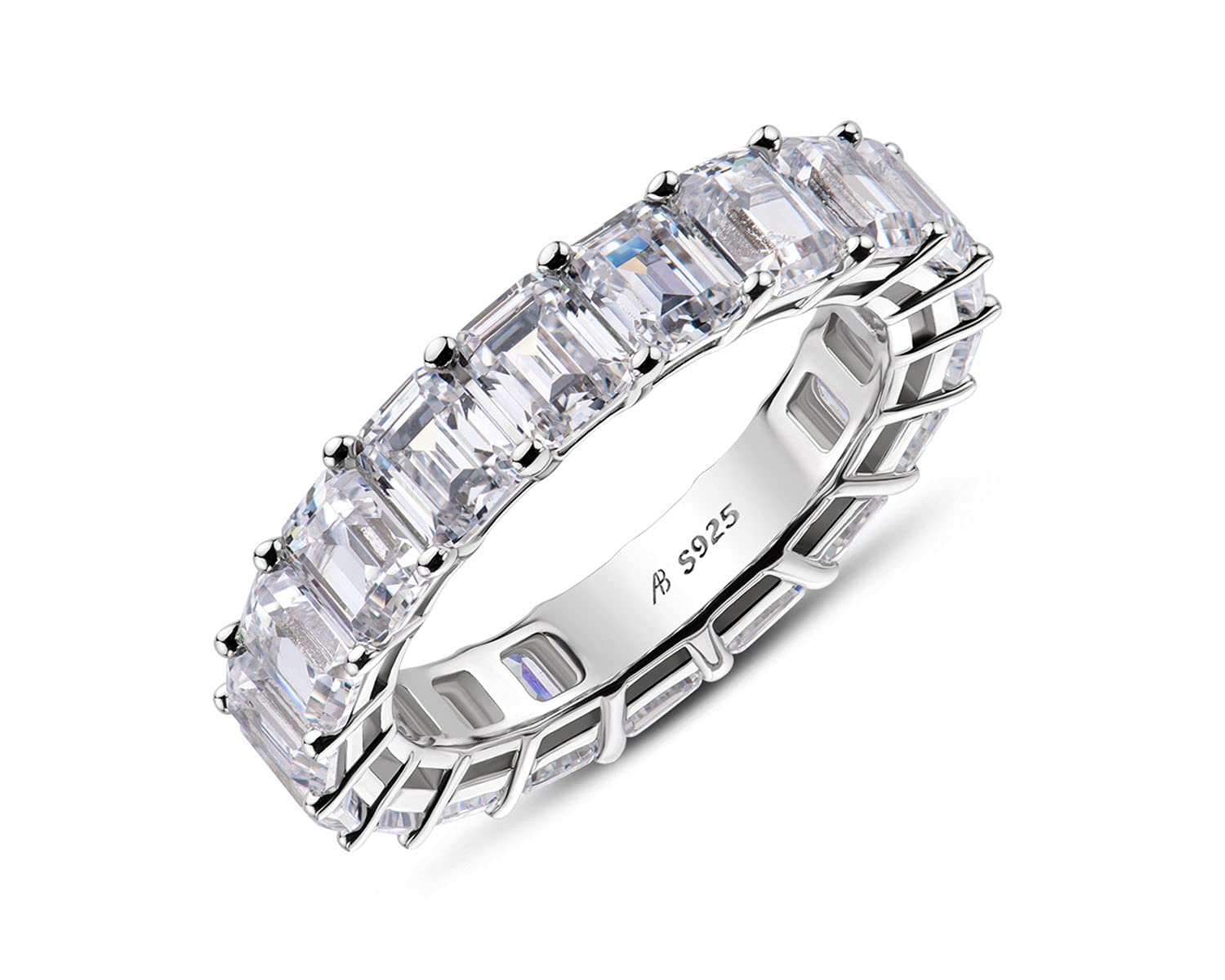 AINUOSHI 925 Sterling Silver Eternity Ring for Women - Emerald/Oval/Radiant/Round/Cushion Cut Cubic Zirconia CZ Wedding Band, Fine Jewelry Gift Box Included | Perfect for Engagement, Anniversary & Special Occasions