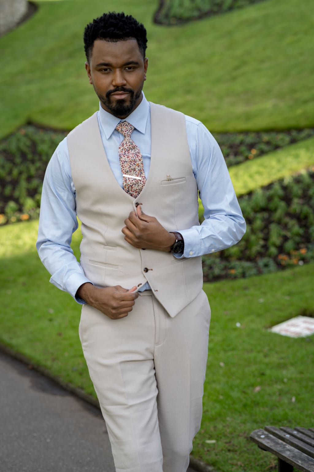 Marc Darcy HM5 Beige Stone Waistcoat for Men - Slim Fit Formal Vest - Perfect for Weddings, Business Meetings & Office Wear