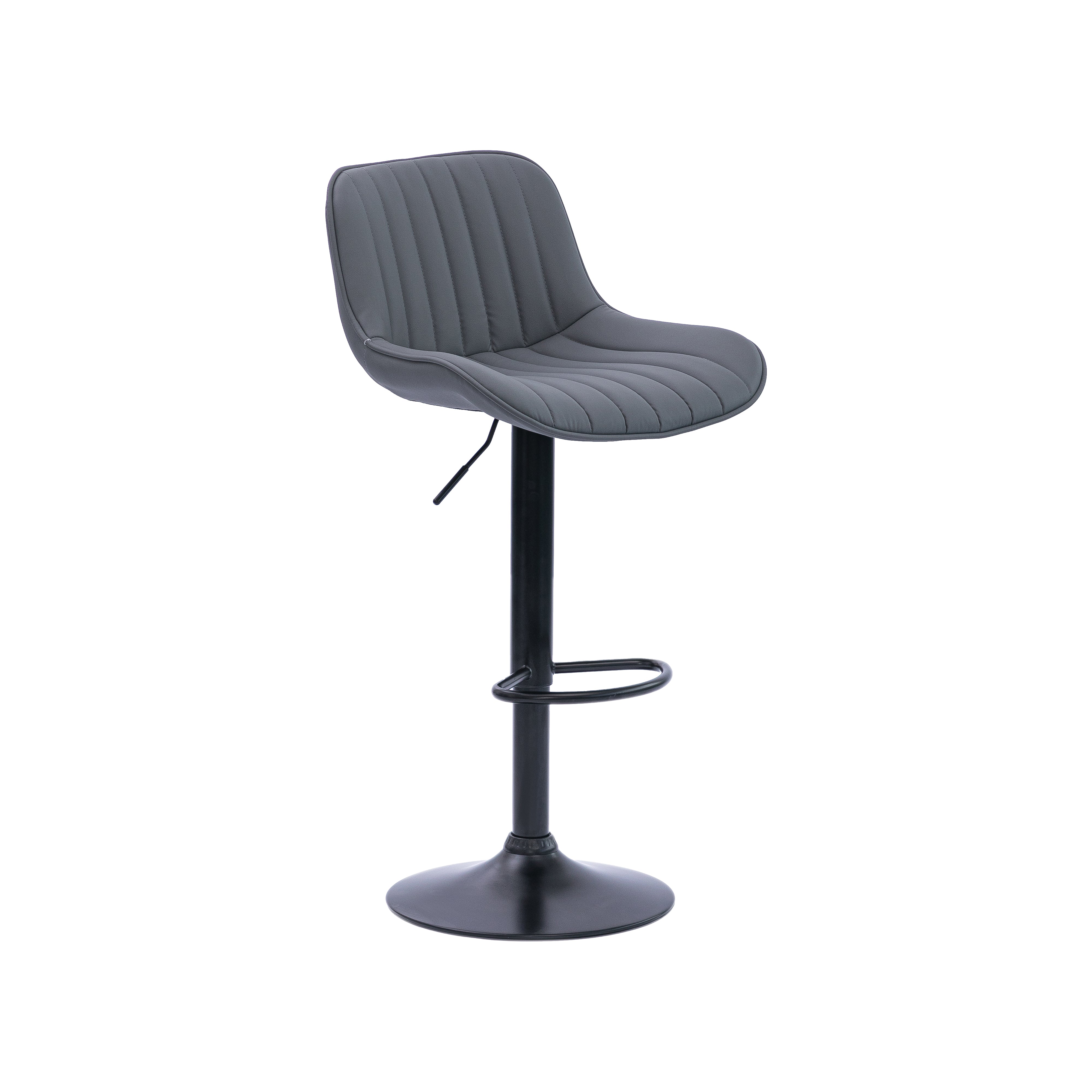 Urban Style Black Metal Bar Stools with Grey PU Seat - Adjustable Gas Lift Height - Set of 2 - Perfect for Kitchen Island, Home Bar & Dining Counter