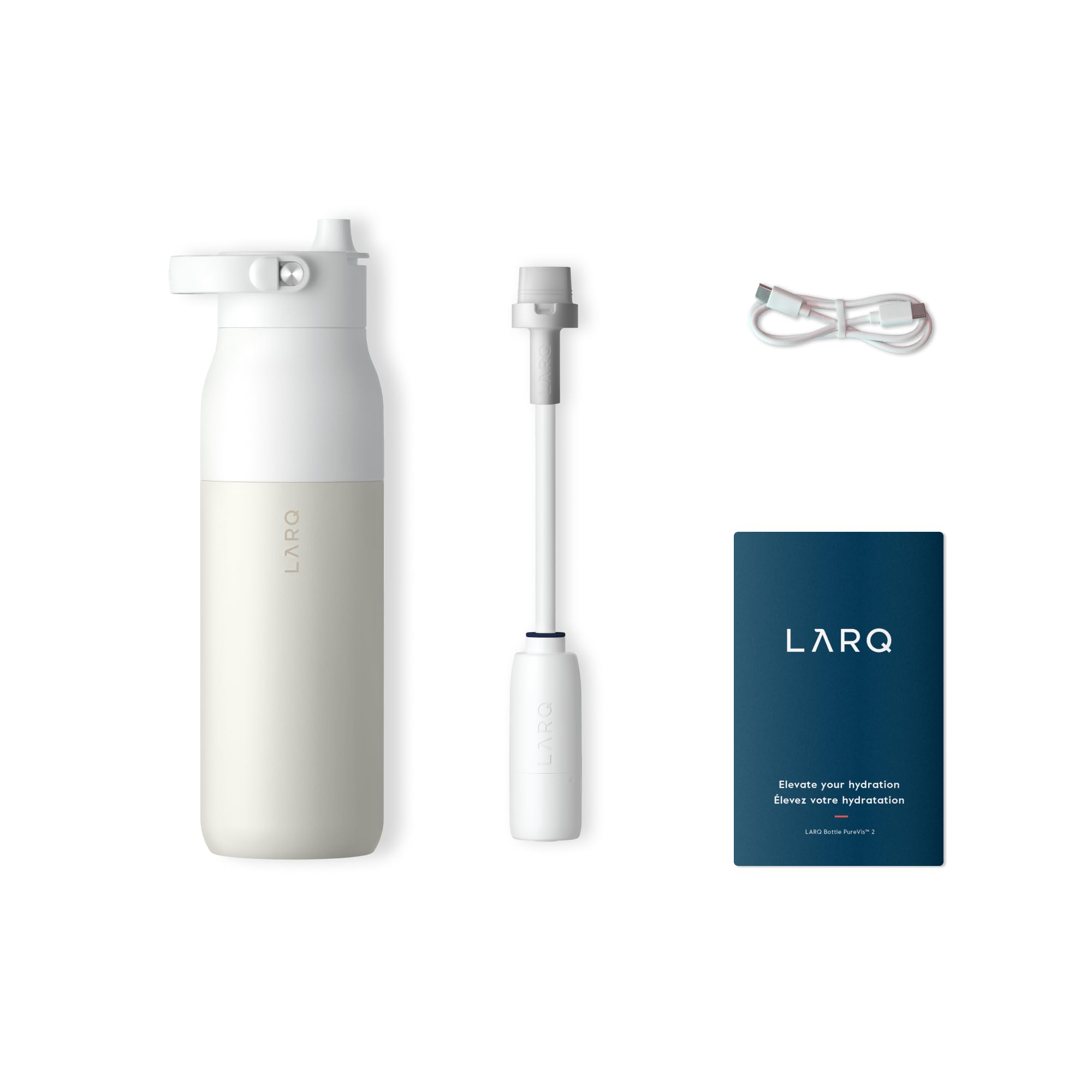LARQ Bottle PureVis 2 - Self-Cleaning UV Water Purifier with Hydration Tracking App, Filter Straw & Detachable Handle | 24hr Double-Wall Insulated Stainless Steel Water Bottle for Hiking, Gym & Travel