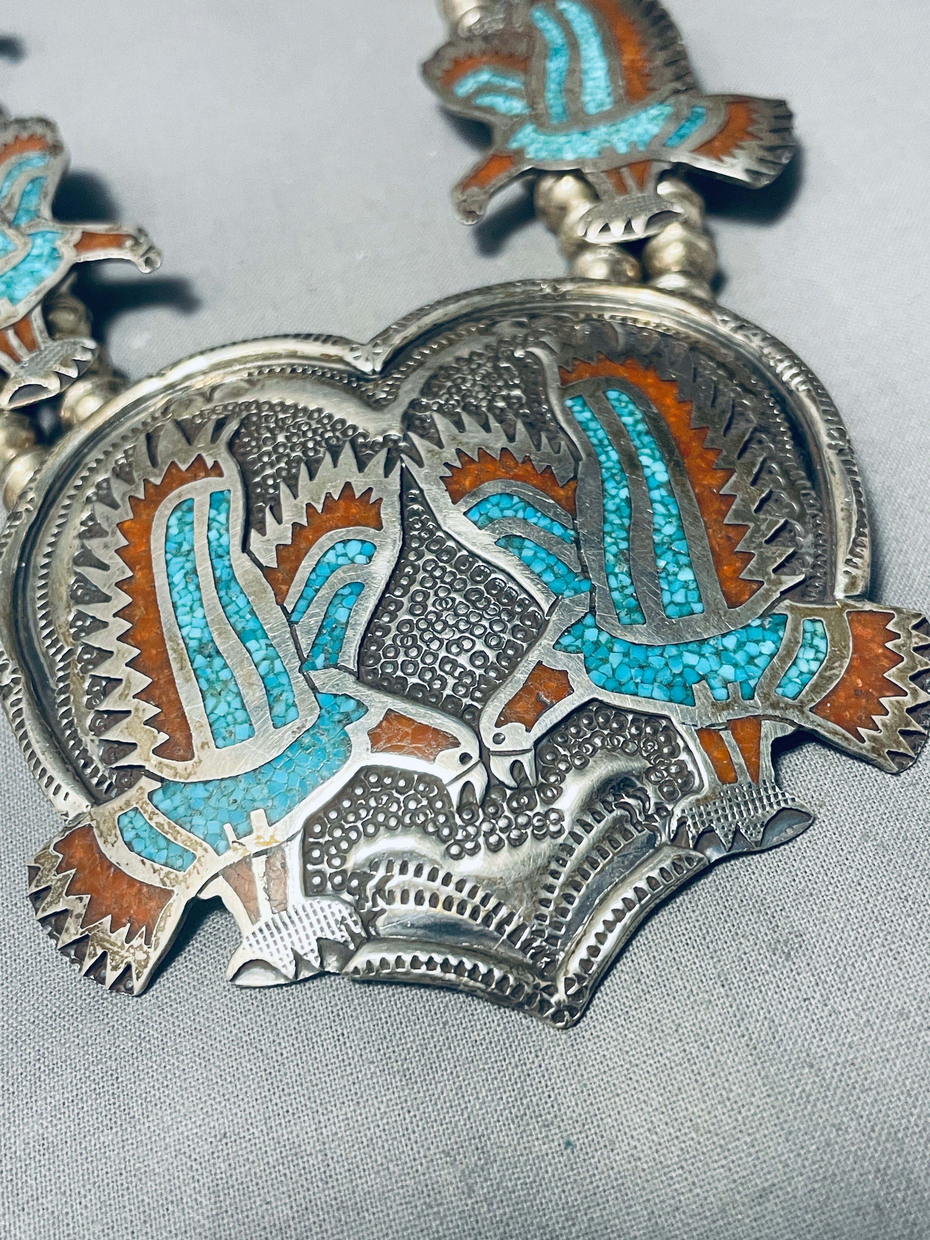 200 Gram Vintage Native American Navajo Sterling Silver Squash Blossom Necklace - Authentic Handmade Jewelry for Women, Perfect for Boho Fashion, Weddings & Special Occasions