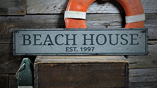 Custom Wooden House Est Date Sign - Handmade Vintage Beach House Decor, Wedding Gift & Bridal Shower Present - 9.25 x 48 Inches - Perfect for Coastal Homes, Anniversary Celebrations and Newlywed Couples