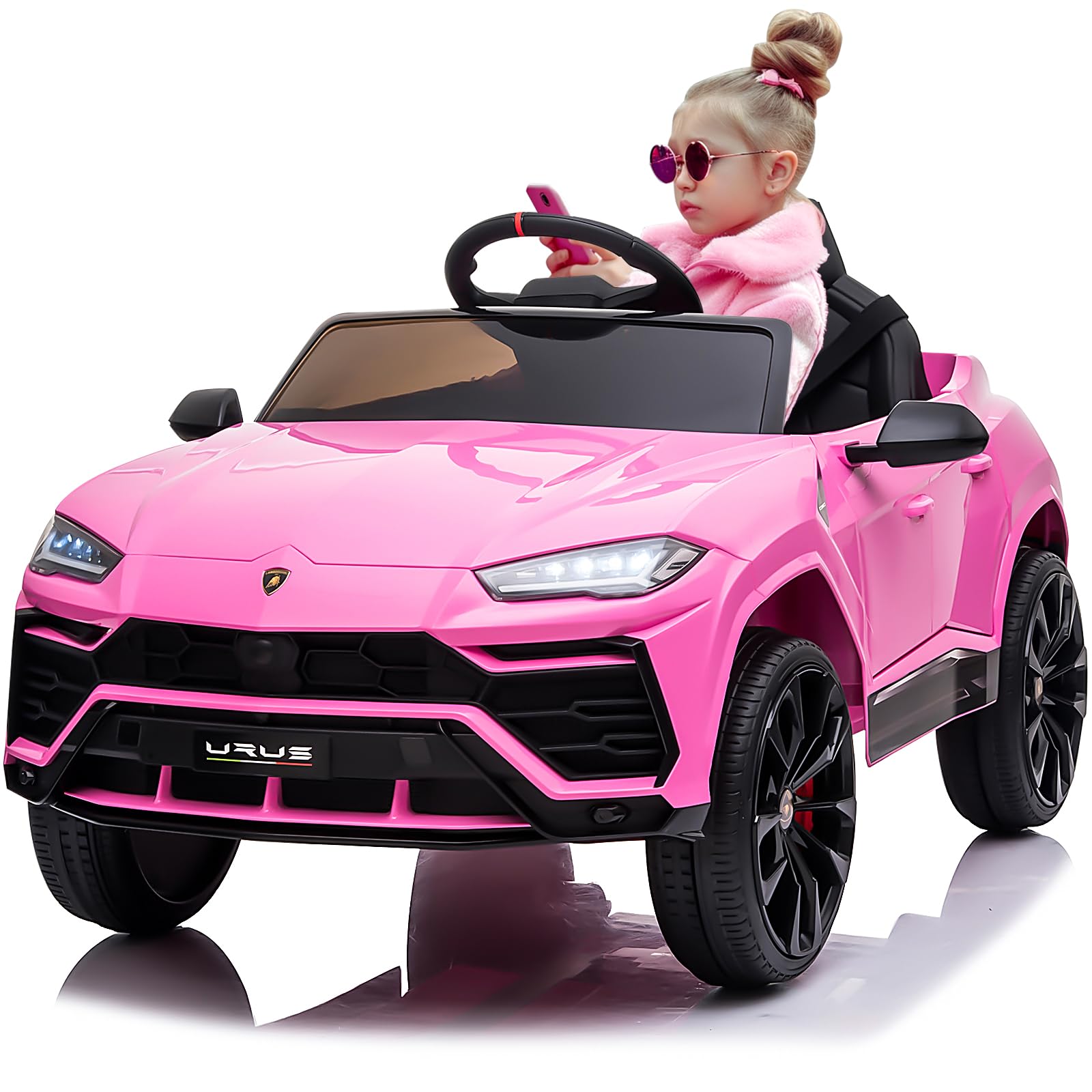 12V Licensed Lamborghini Electric Ride On Car for Kids - Remote Control, 2.5MPH Max Speed, LED Lights & Music Player - Spring Suspension & Lockable Doors - Perfect Birthday Gift for Toddlers (Pink) | Indoor & Outdoor Play, Pretend Driving Fun