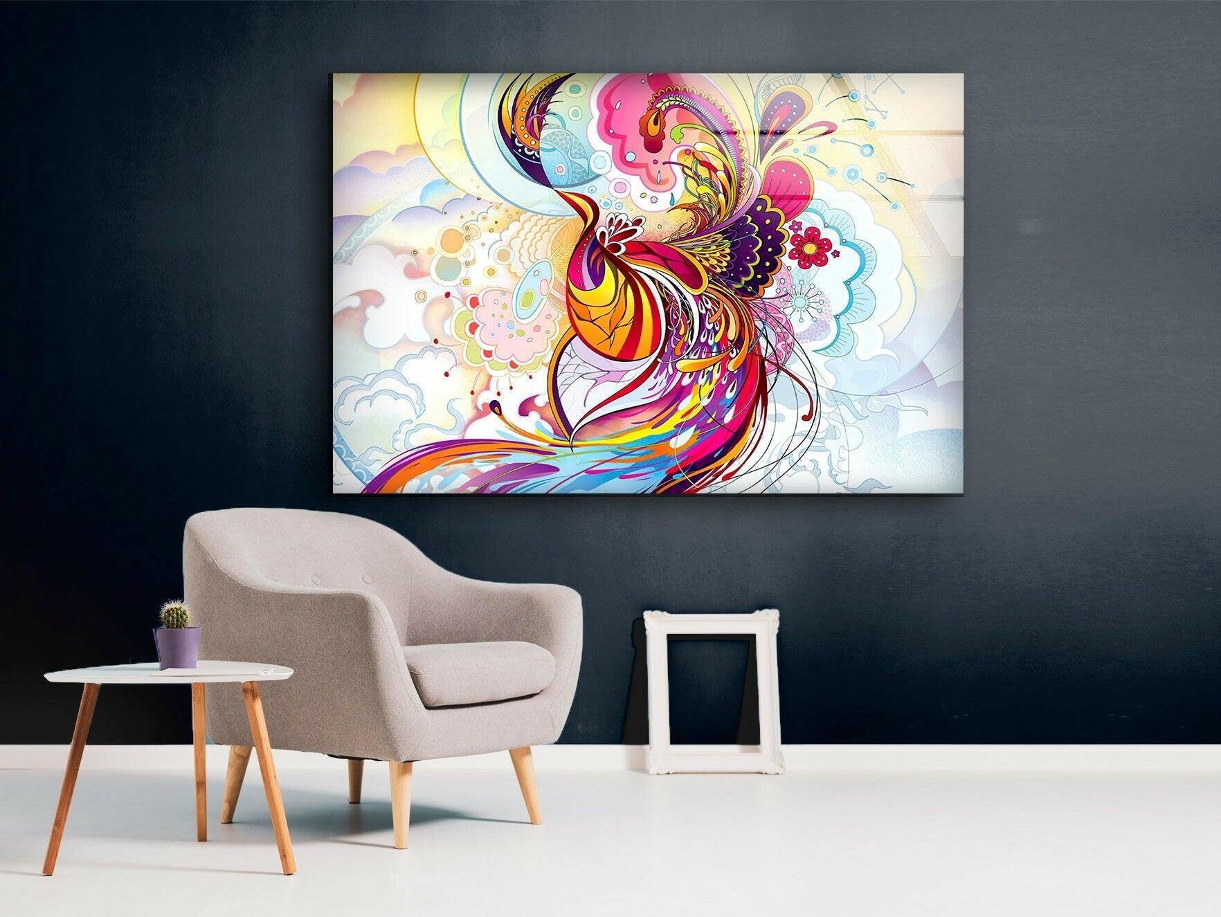 Abstract Pink Phoenix Glass Wall Art - Handmade Modern Home Decor for Living Room, Bedroom & Office - Unique Gift Idea for Housewarming & Wedding