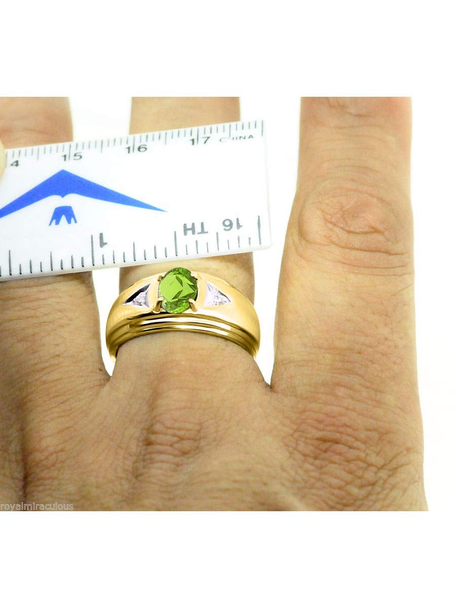 Rylos Men's Classic 8X6MM Oval Gemstone & Diamond Ring - Yellow Gold Plated Silver Birthstone Rings for Men (Sizes 8-13) | Perfect for Weddings, Anniversaries & Special Occasions