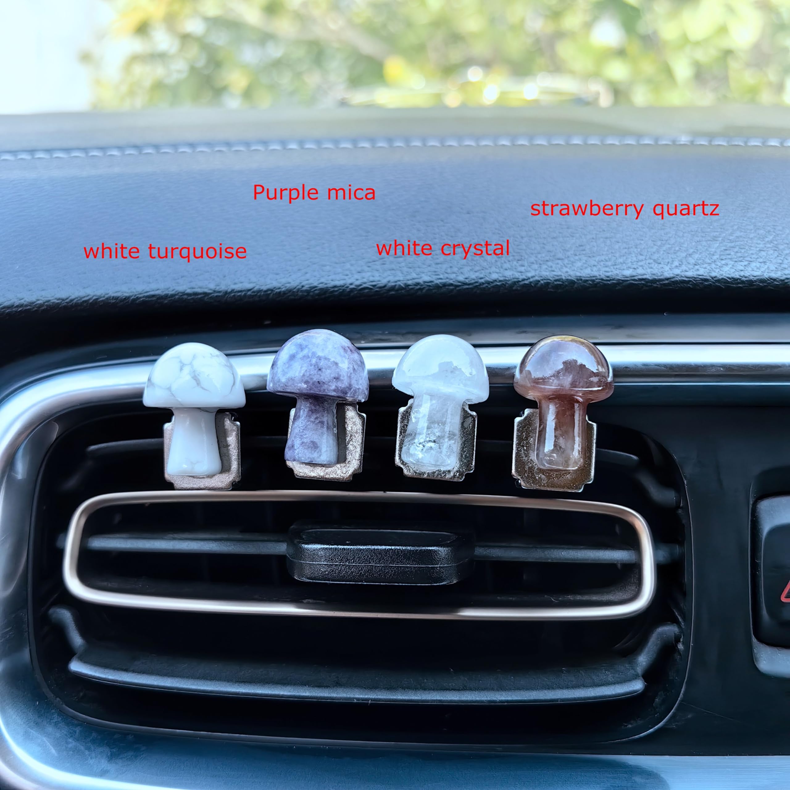 Natural Quartz Crystal Car Vent Clips - Moon Star Mushroom Car Air Freshener Decor, Opal Car Accessories Gift for Women Men | Perfect for Car Interior Decor, Dashboard Ornament & Unique Auto Gifts