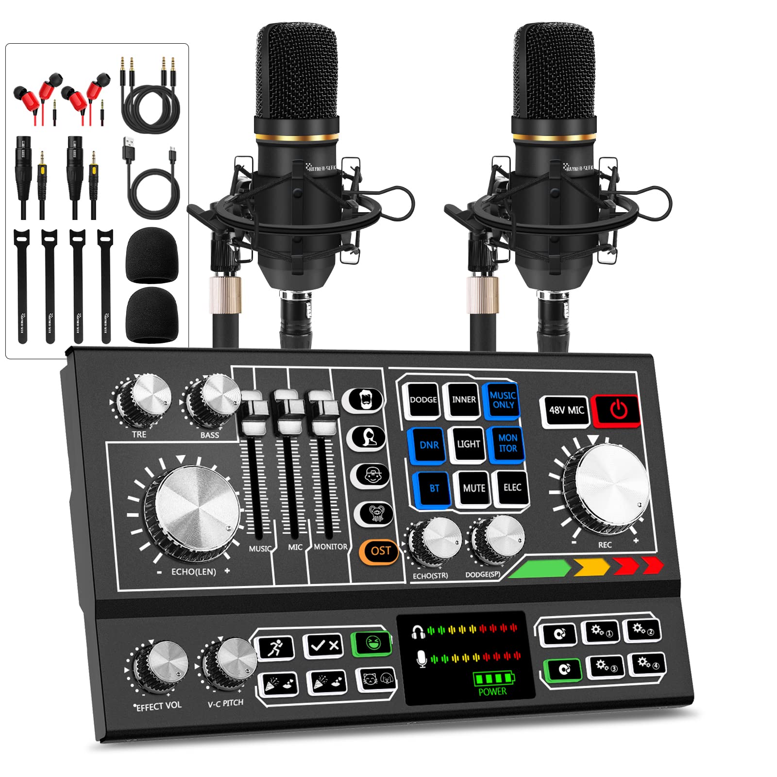 Professional Podcast Equipment Bundle for 2 - Audio Mixer with Condenser Microphone & 48V Phantom Power Supply - Perfect for Live Streaming, Gaming, and Recording (YouTube, Twitch, Podcasts)