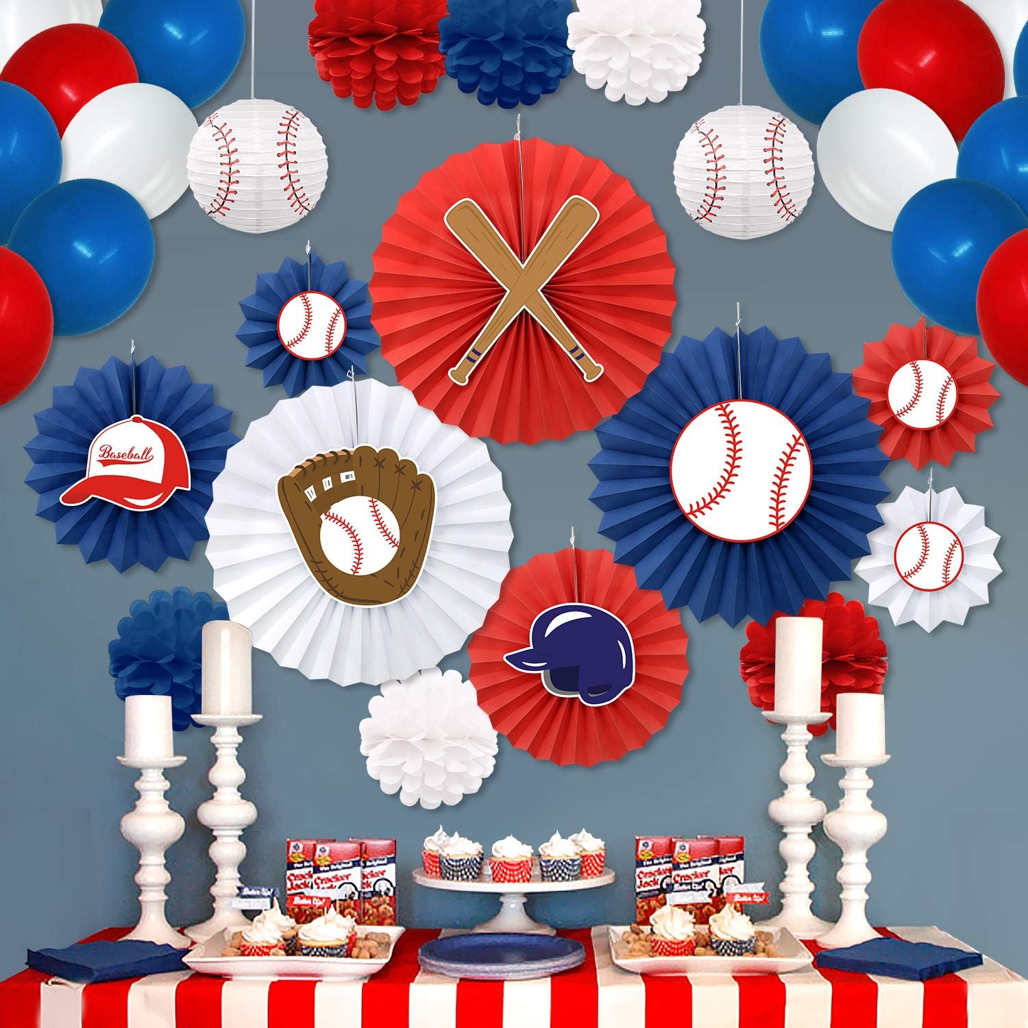 Baseball Party Decorations Kit - Baseball Cutouts, Paper Fans, Backdrop, Honeycomb Balls, Lanterns & Balloons for Sports Theme Birthday Party | Perfect for Baseball Birthday Decor, Team Celebrations & Game Day Parties